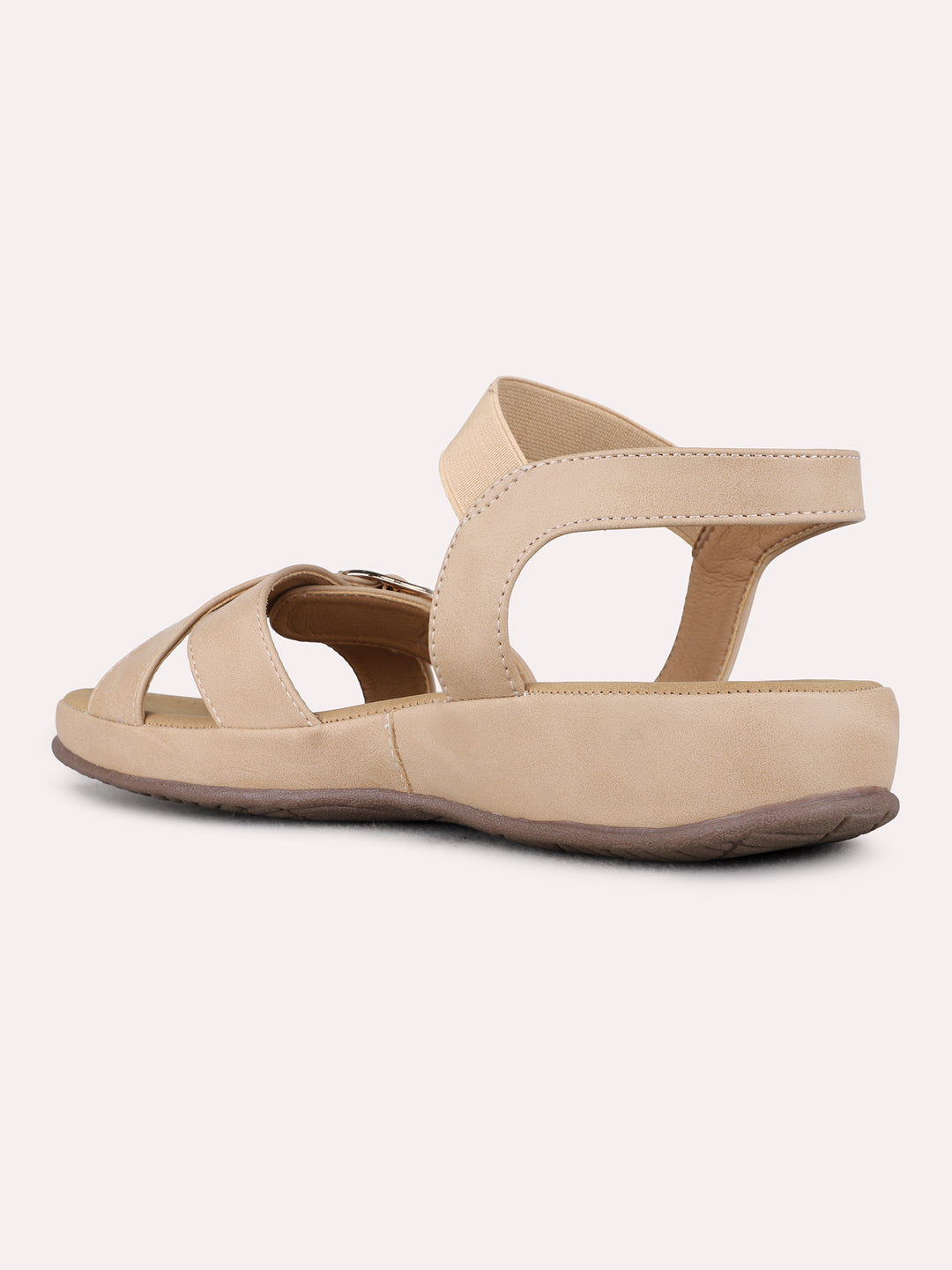 Womens Beige Casual Solid Open Toe Flats