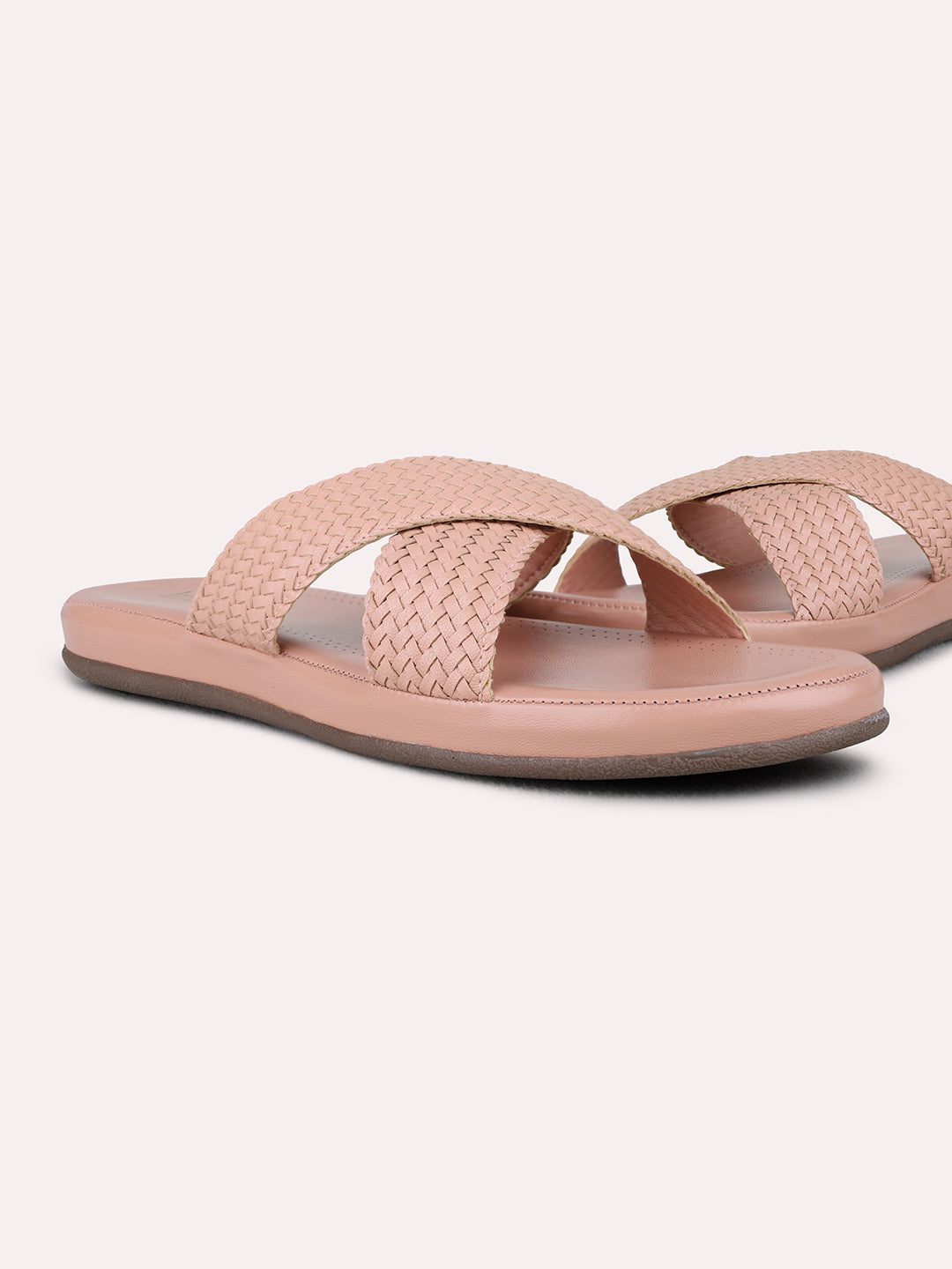 Womens Peach Casual Solid Open Toe Flat Slip-On Sandals