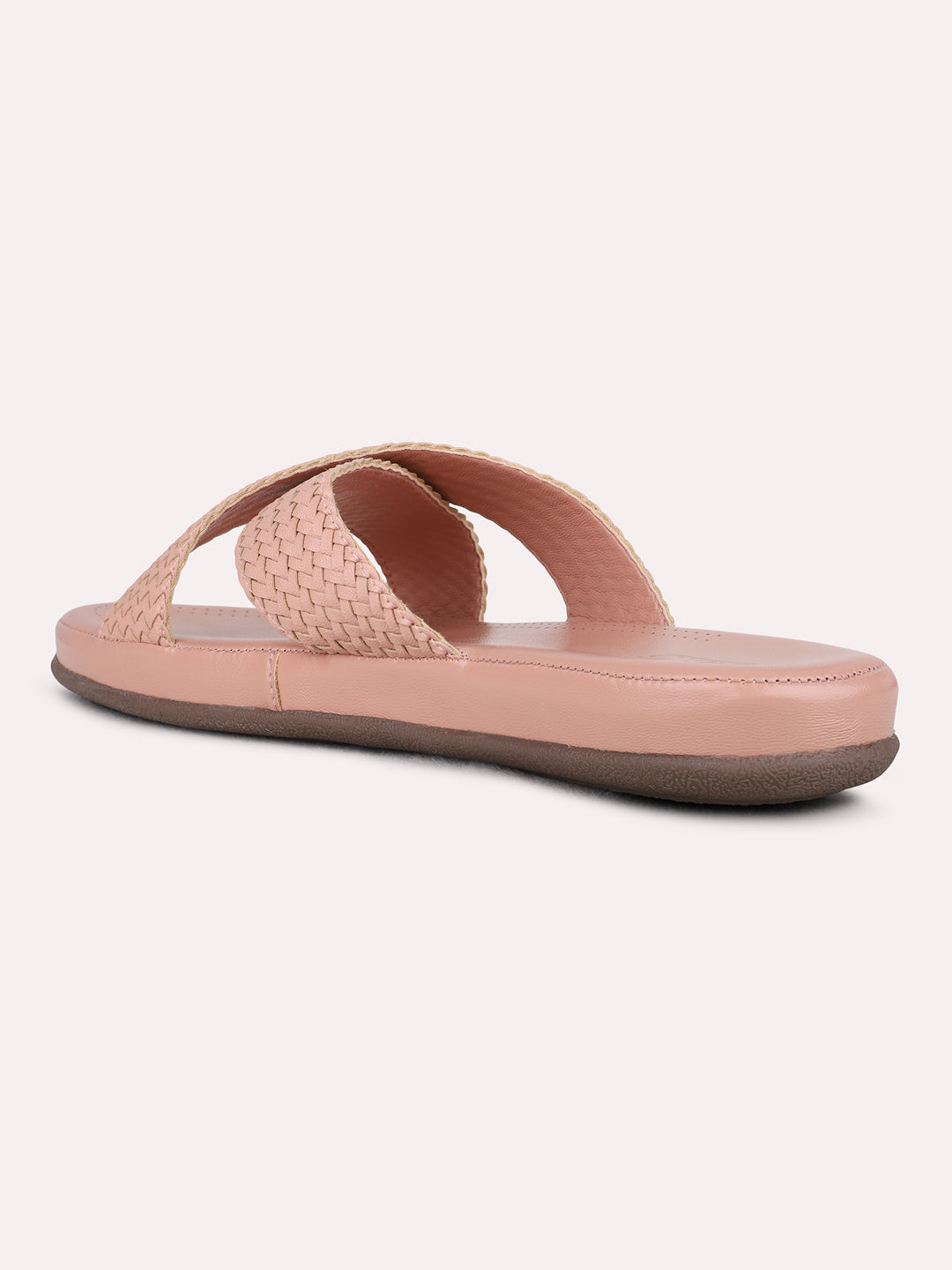Womens Peach Casual Solid Open Toe Flat Slip-On Sandals