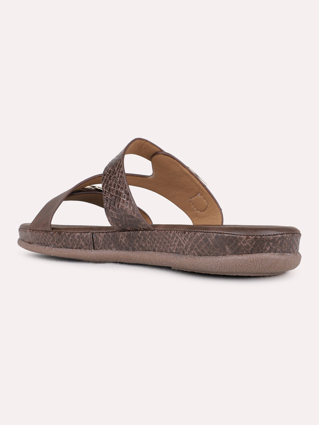 Womens Brown Ethnic Printed Open Toe Flats