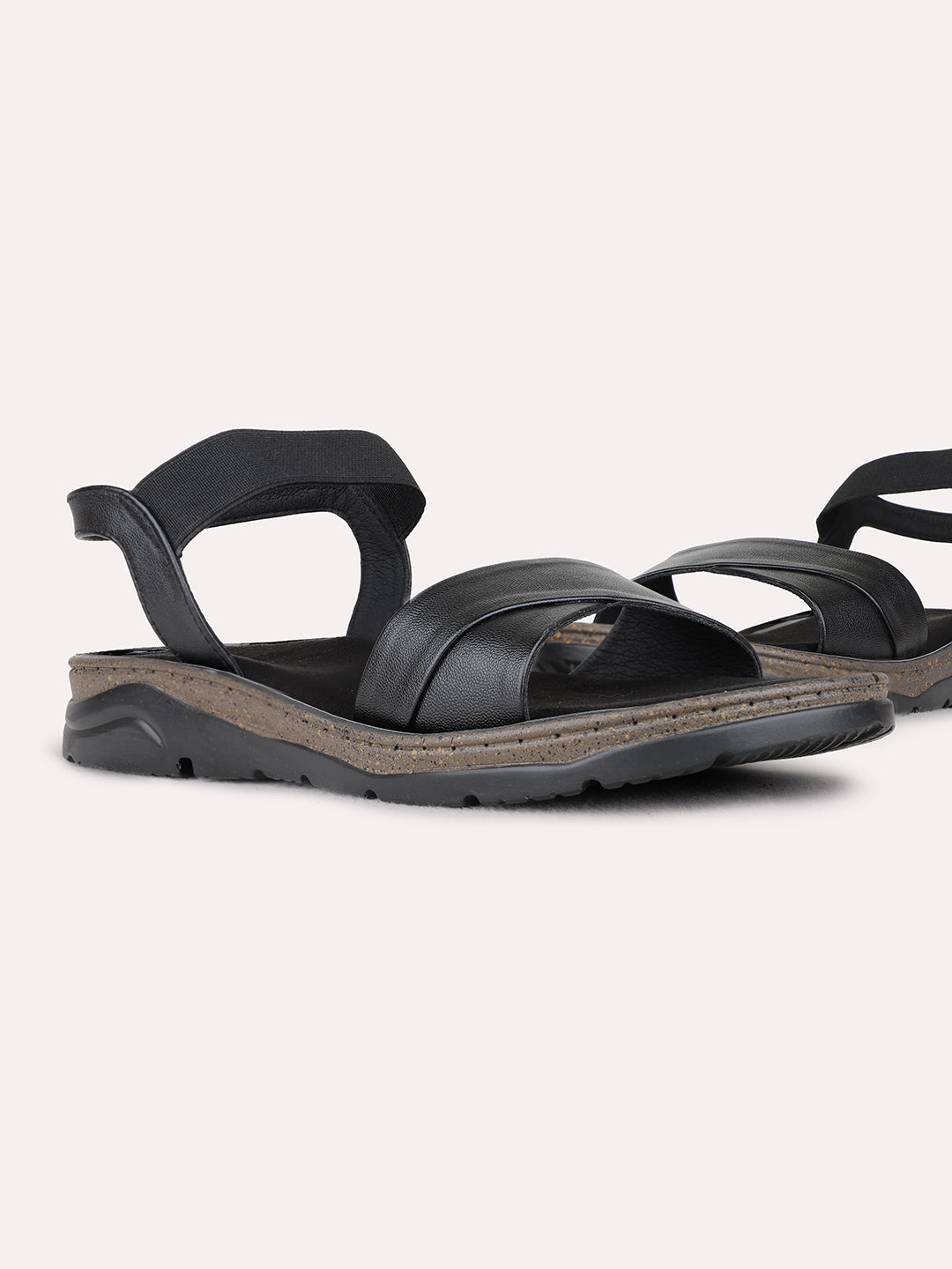 Womens Black Casual Solid Open Toe Flat Sandals