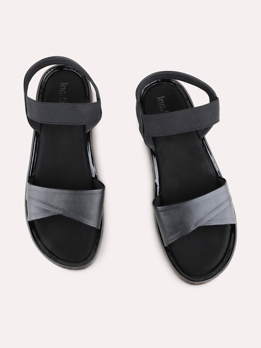 Womens Black Casual Solid Open Toe Flat Sandals