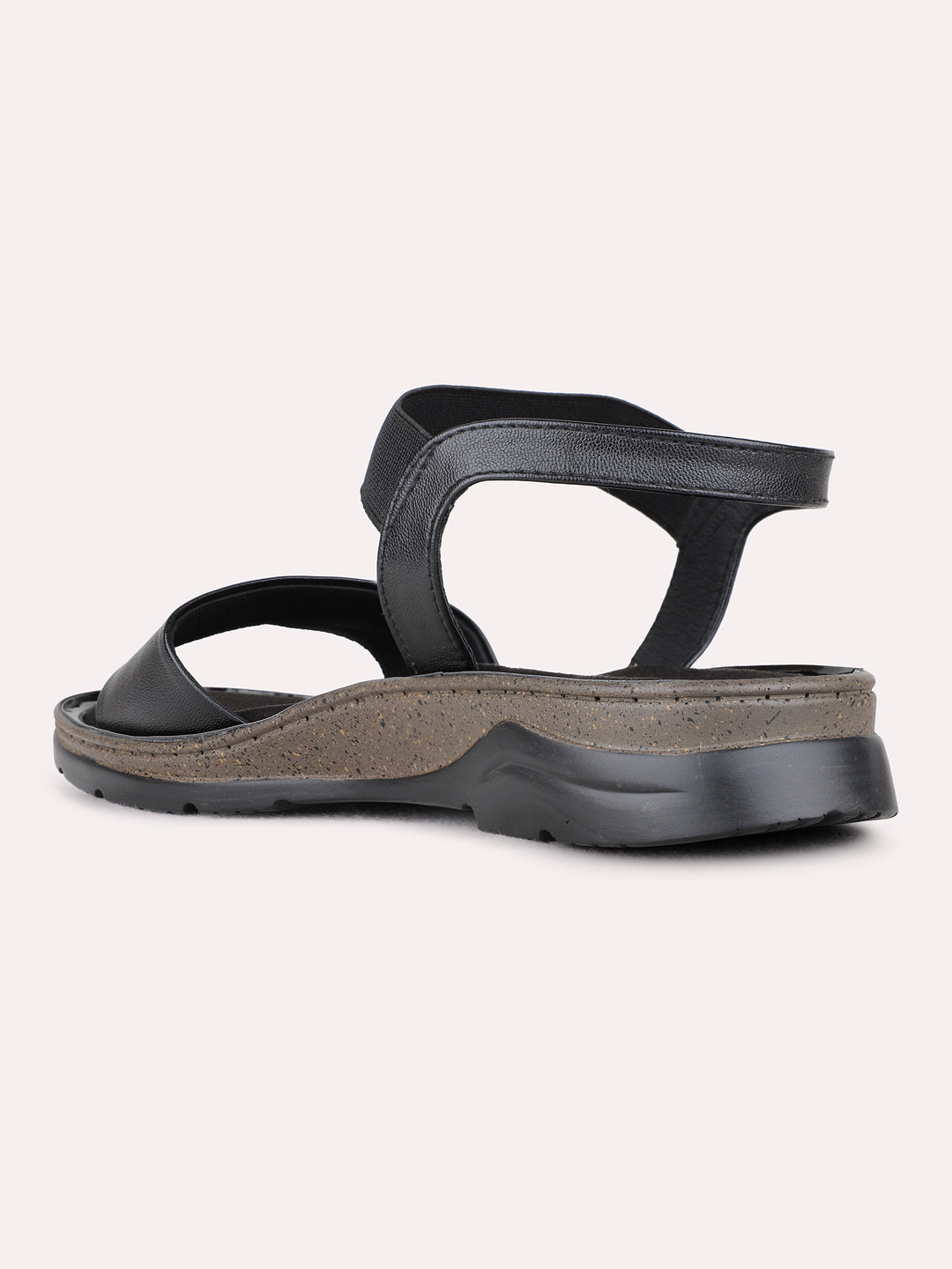 Womens Black Casual Solid Open Toe Flat Sandals