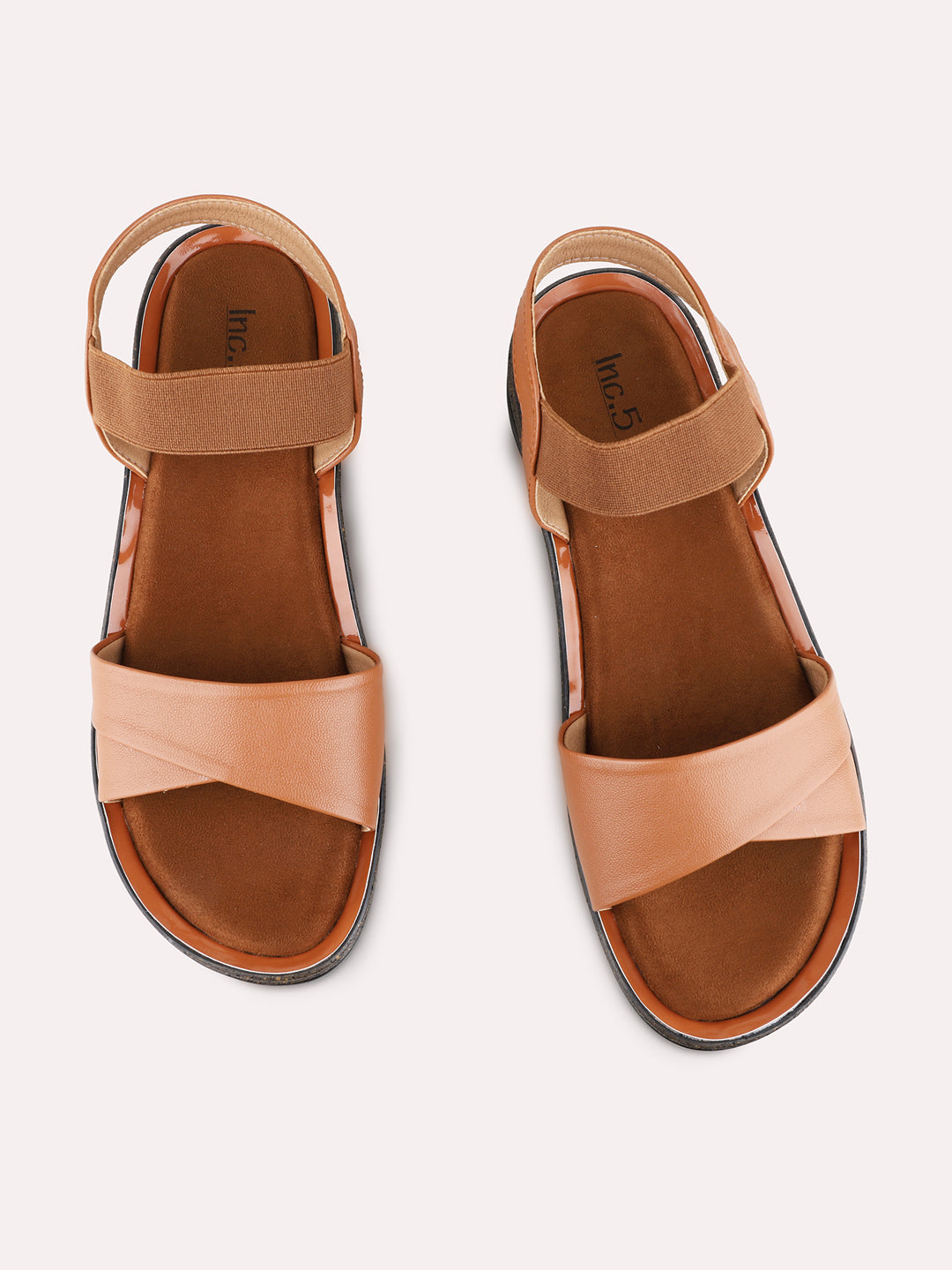 Womens Tan Casual Solid Open Toe Flats