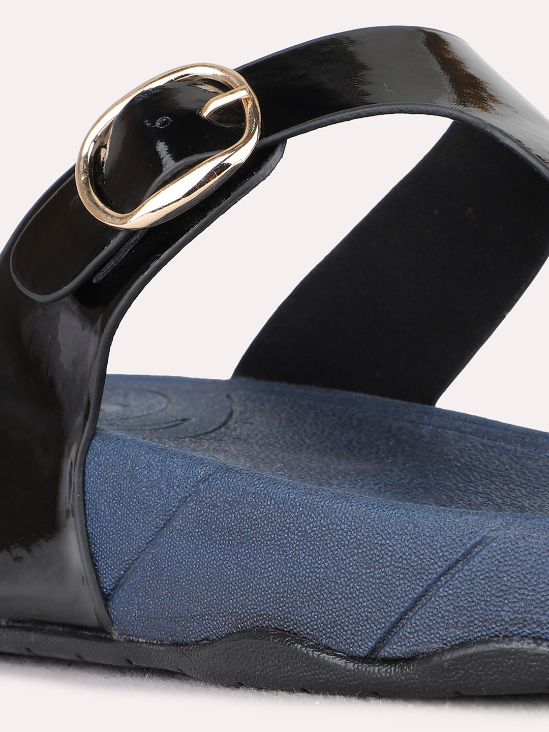 Womens Black Casual Solid T-Strap Flats