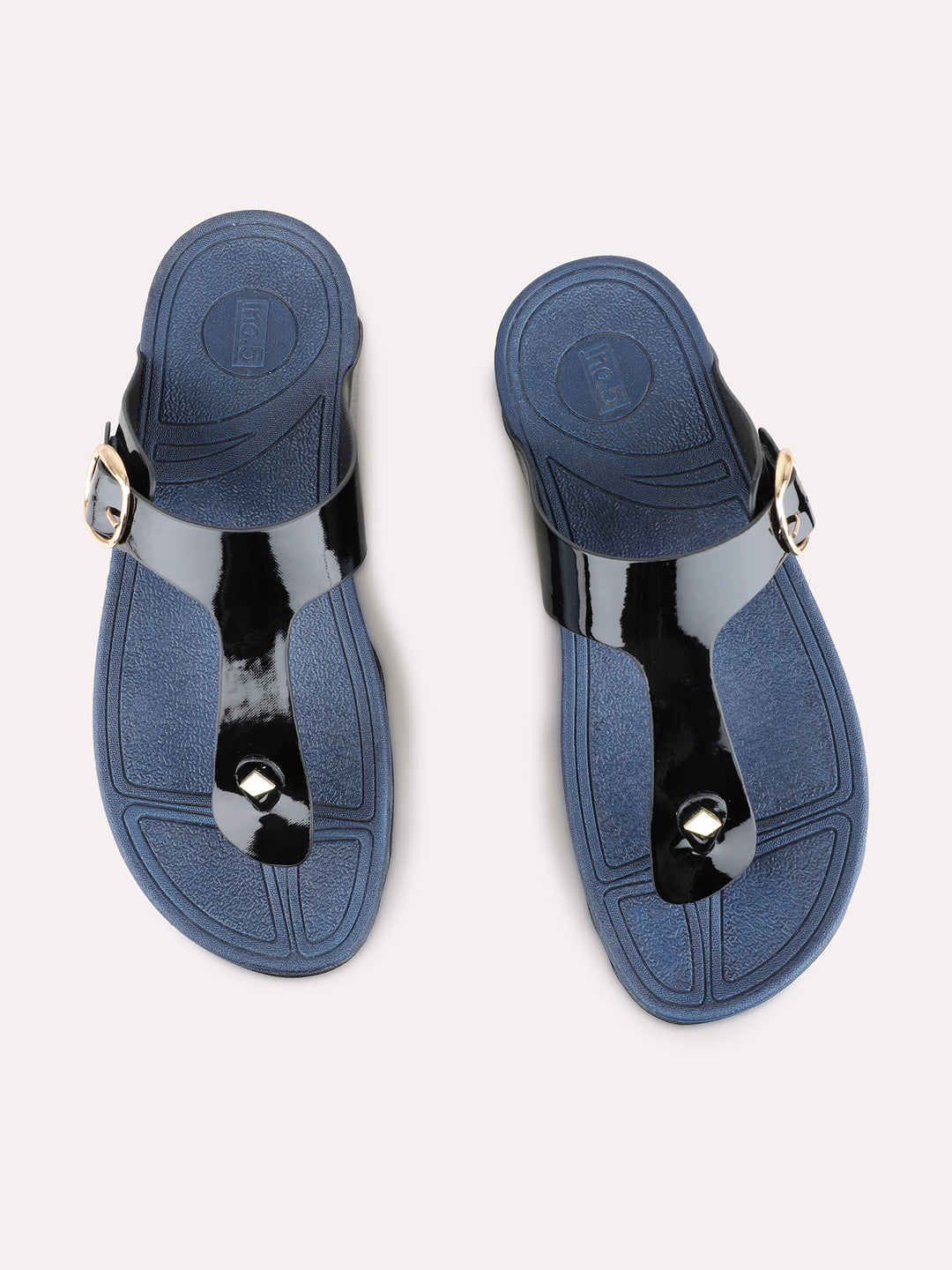 Womens Black Casual Solid T-Strap Flats