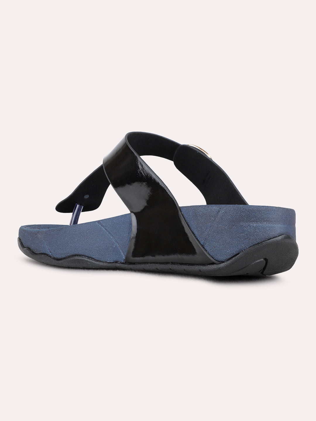 Womens Black Casual Solid T-Strap Flats