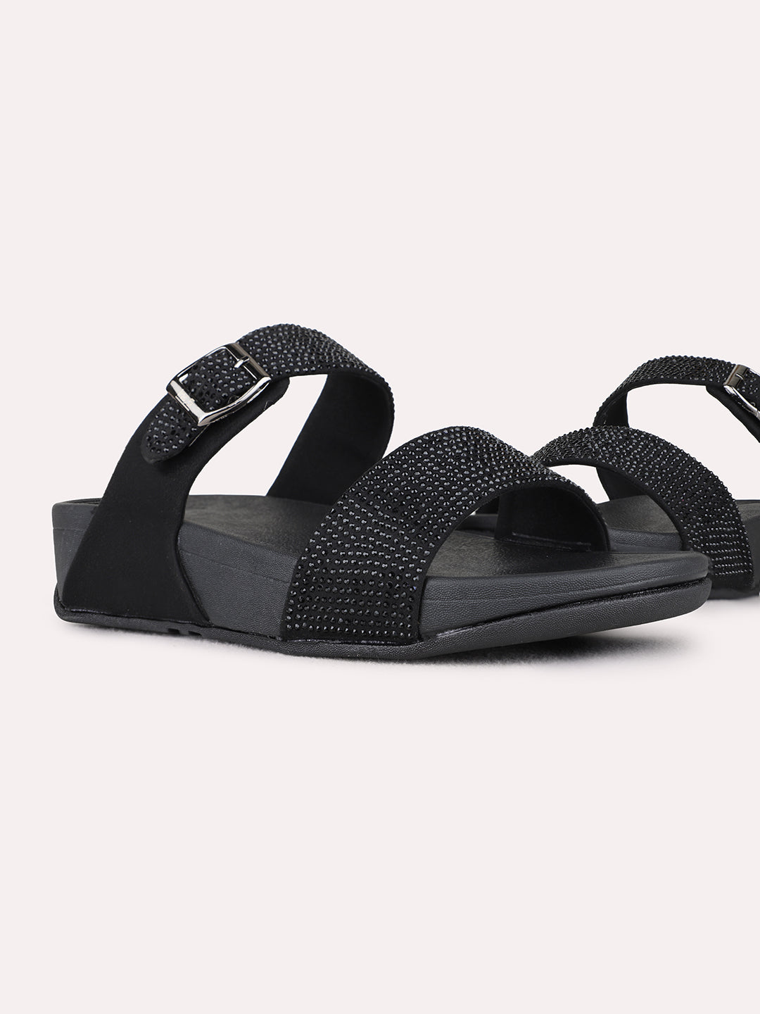 Womens Black Casual Solid Round Toe Wedge Heels