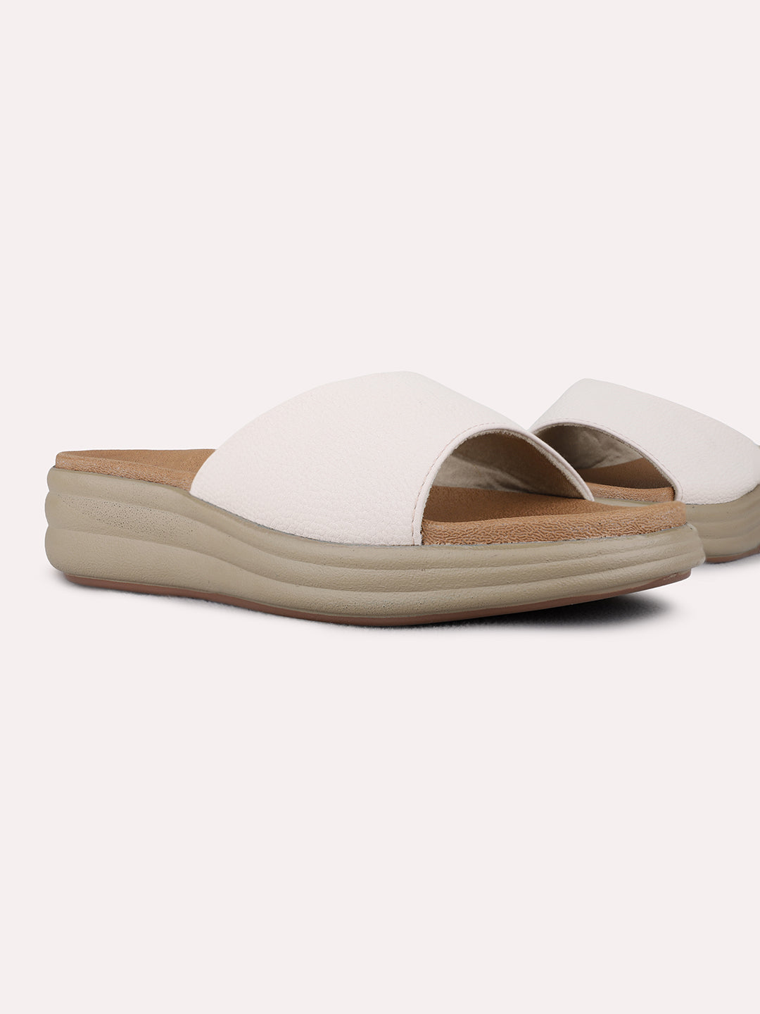 Womens Cream Casual Solid Pointed Toe Wedge Heel Sandals