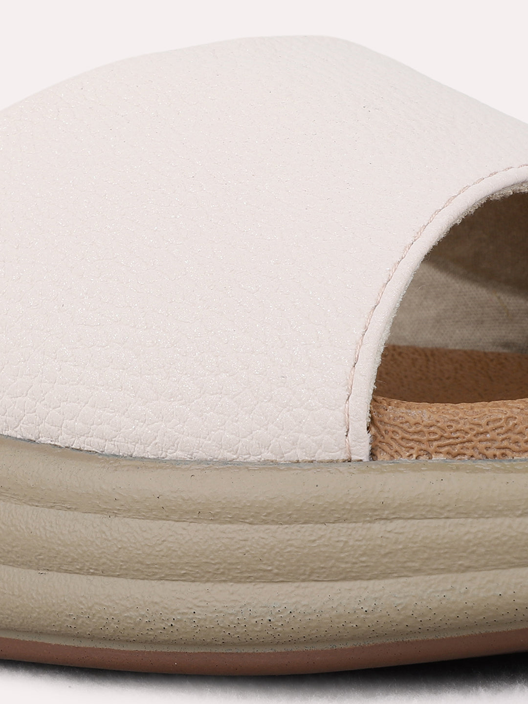 Womens Cream Casual Solid Pointed Toe Wedge Heel Sandals