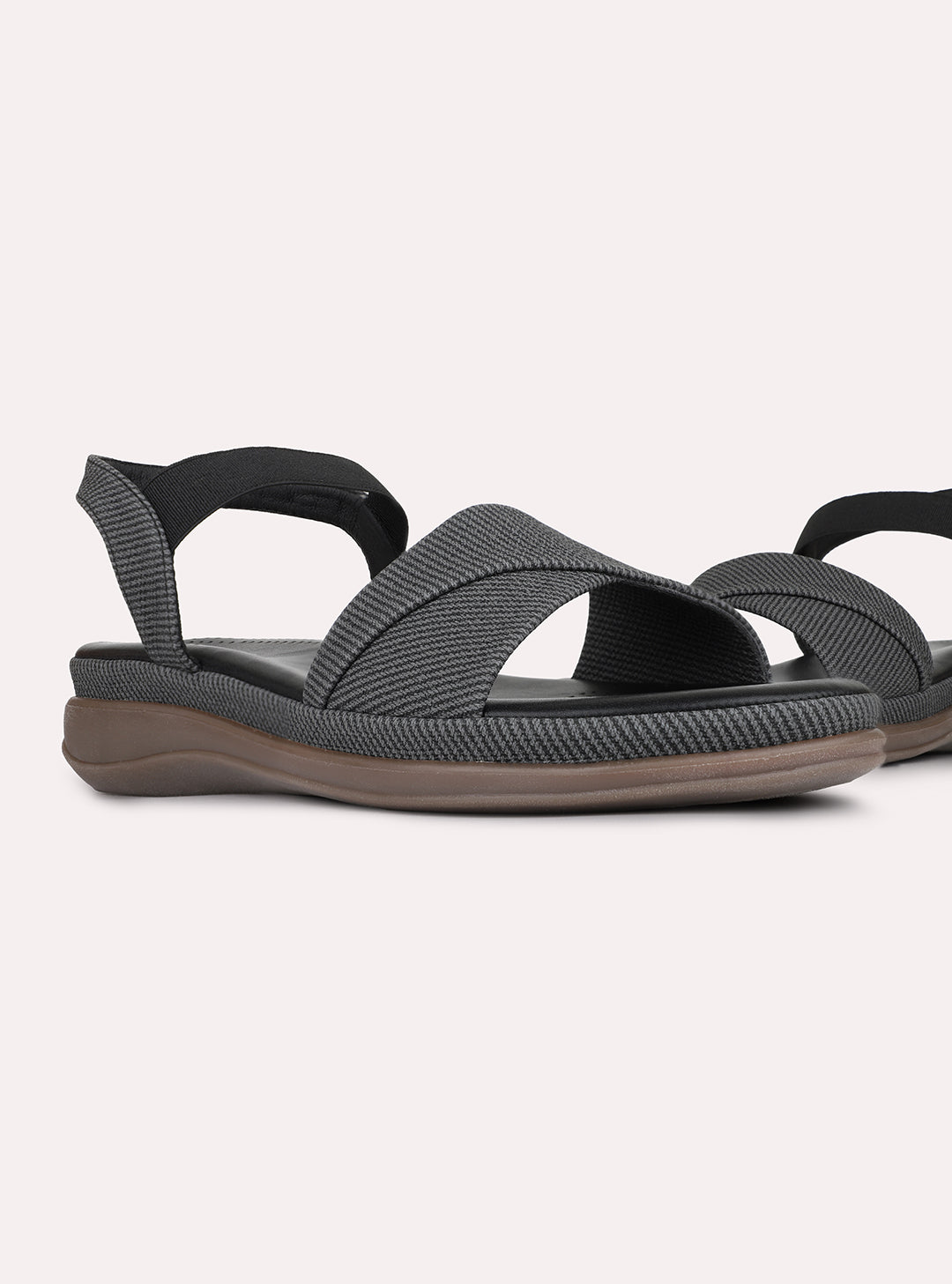 Womens Black Casual Solid Round Toe Flat Sandals