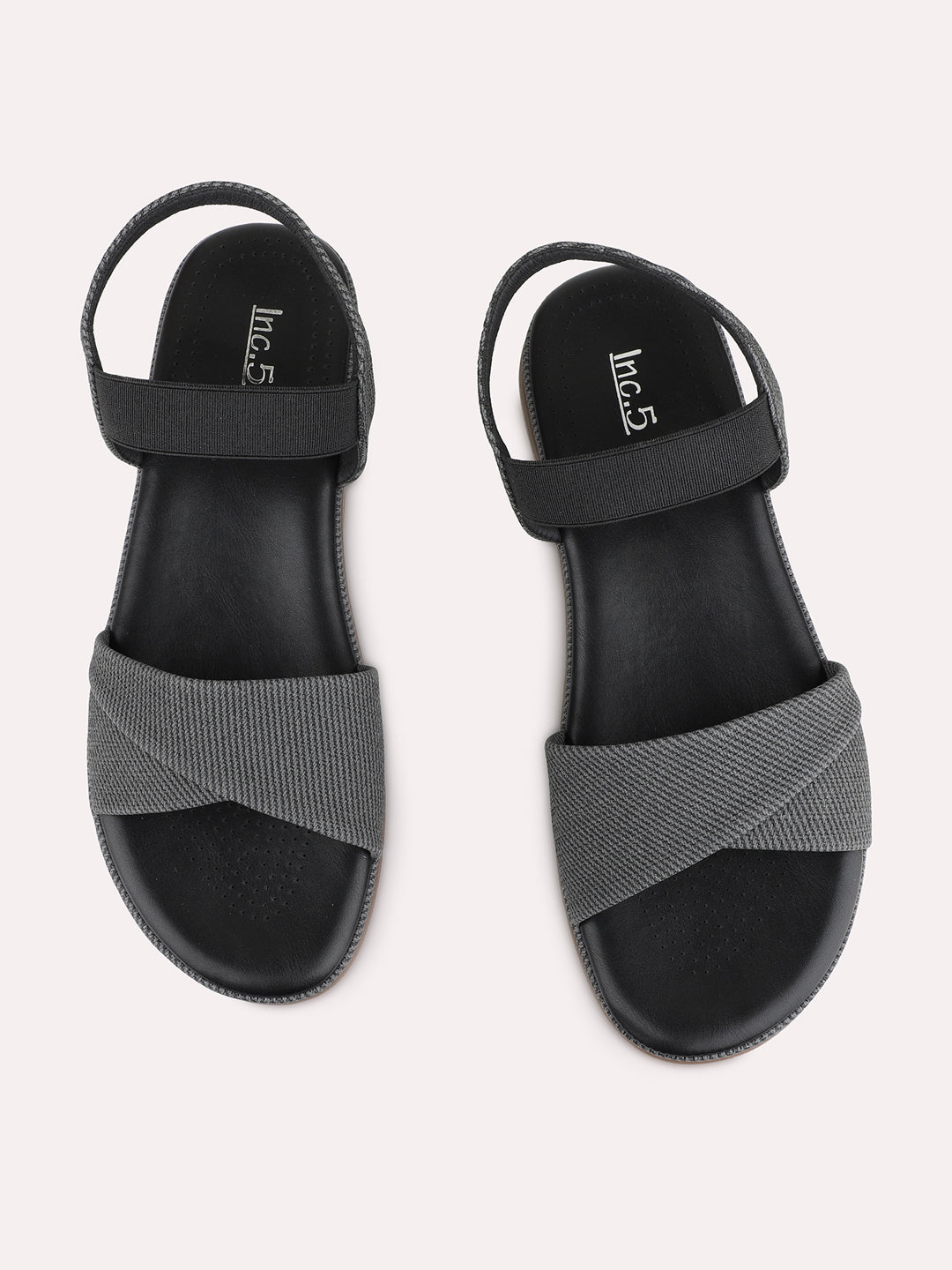 Womens Black Casual Solid Round Toe Flat Sandals