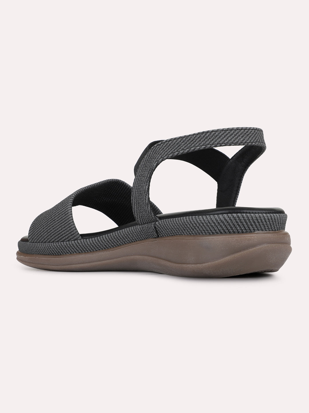 Womens Black Casual Solid Round Toe Flat Sandals