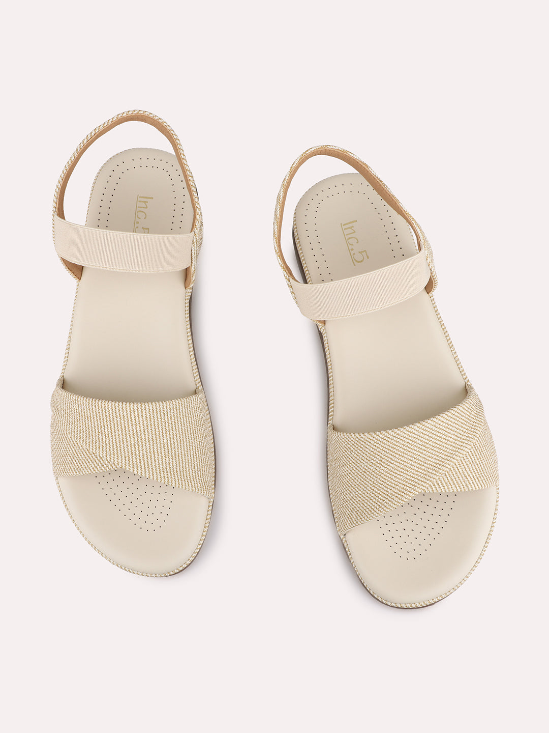 Womens Cream Casual Solid Round Toe Flat Sandals