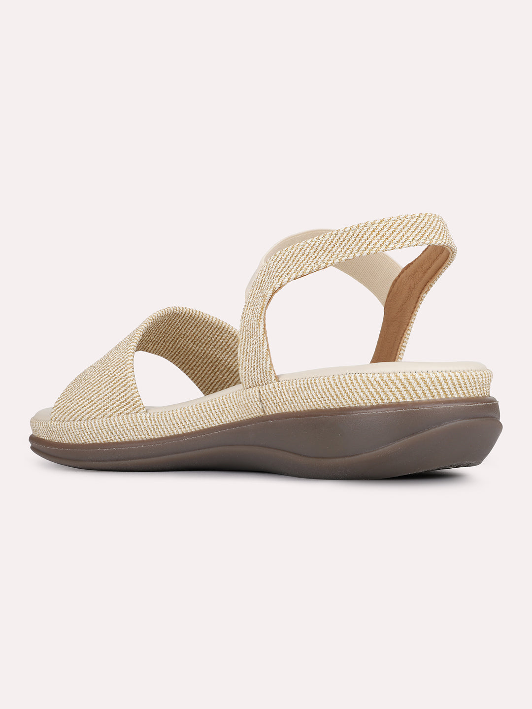 Womens Cream Casual Solid Round Toe Flat Sandals