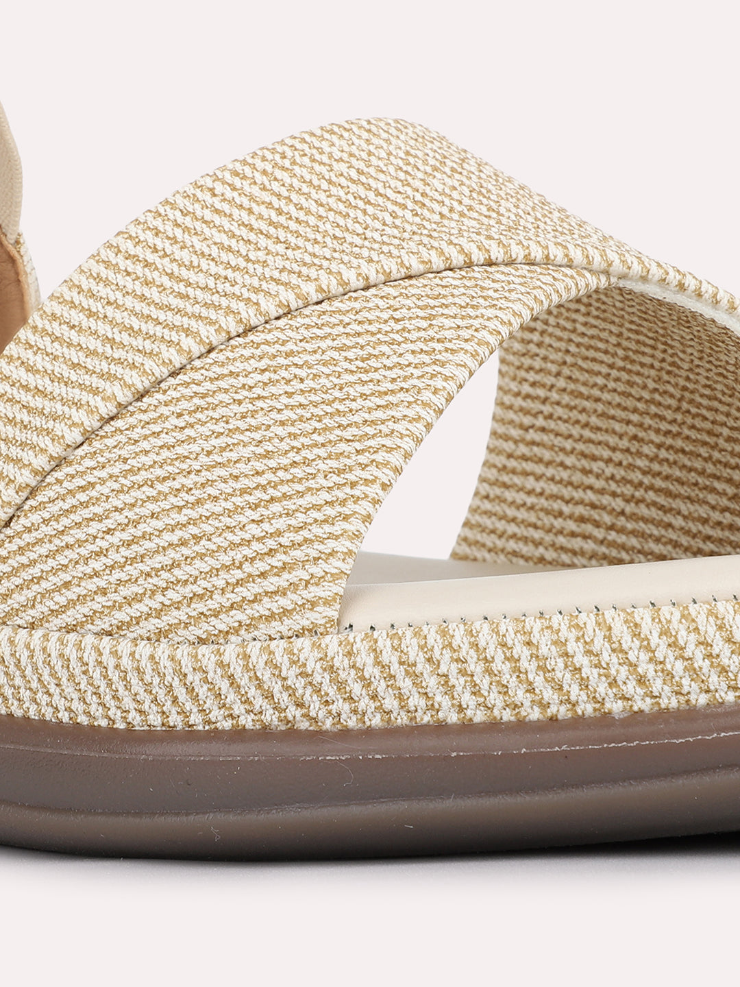 Womens Cream Casual Solid Round Toe Flat Sandals