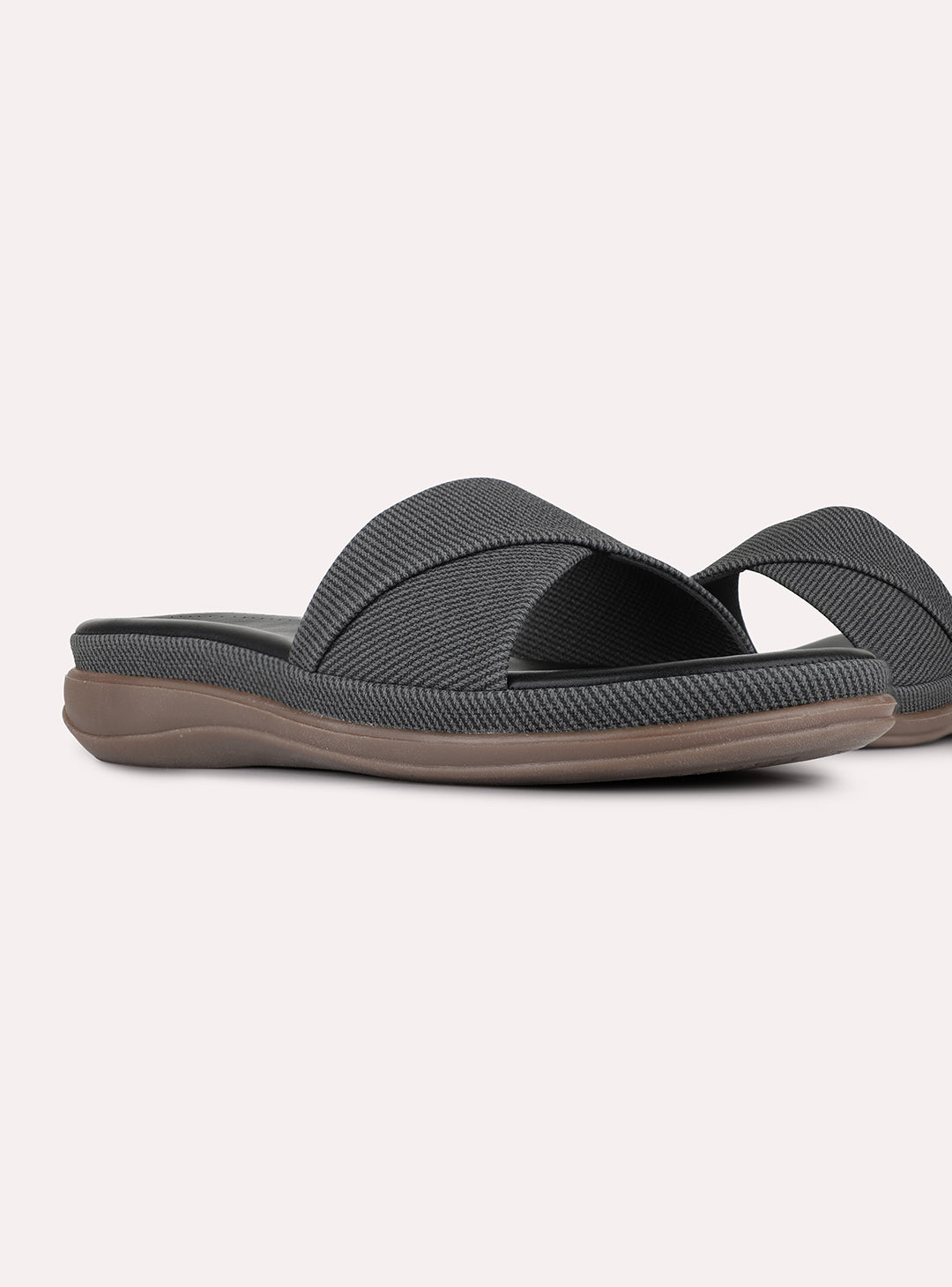 Womens Black Casual Solid Open Toe Slip-On Flats