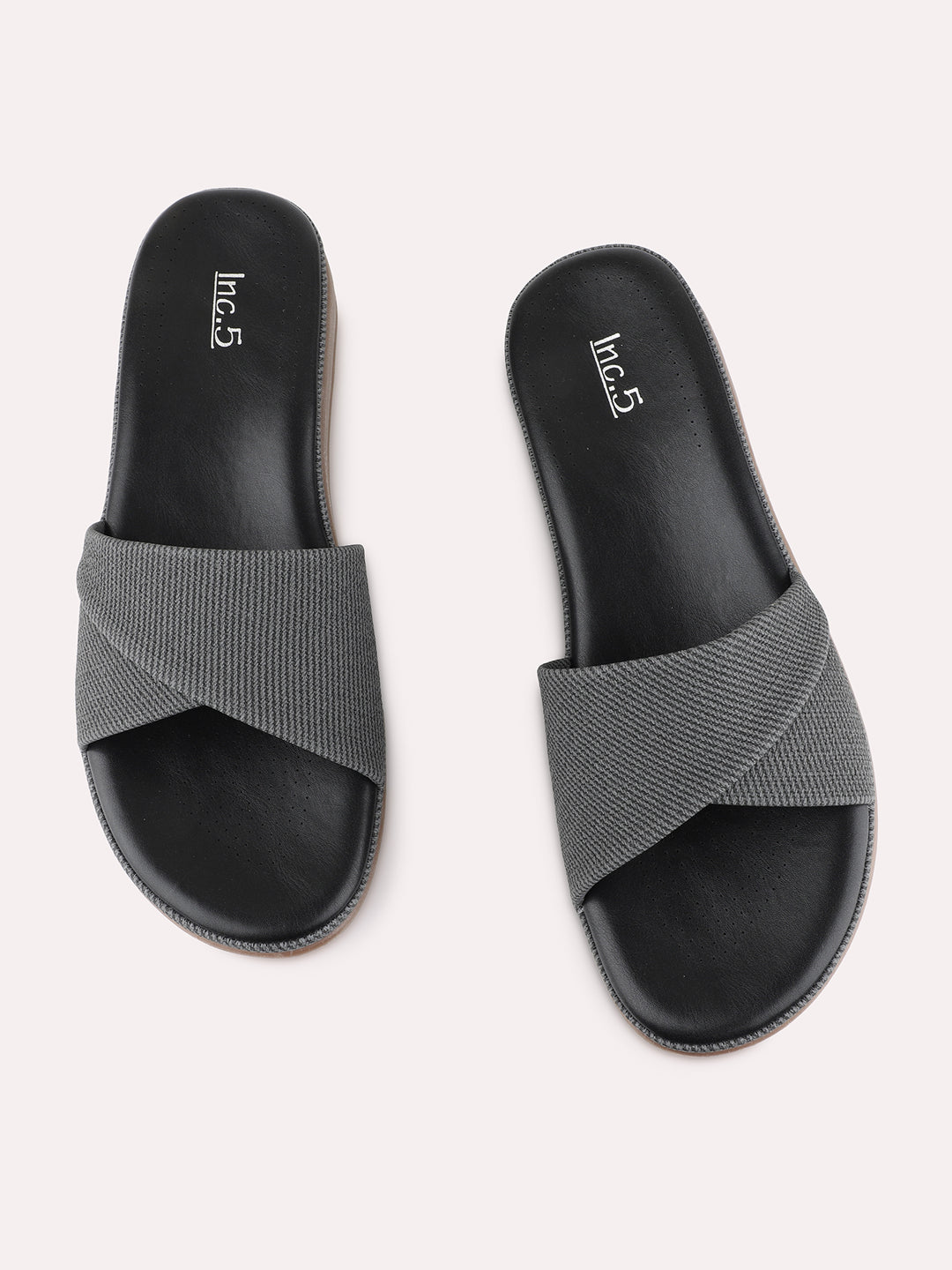 Womens Black Casual Solid Open Toe Slip-On Flats