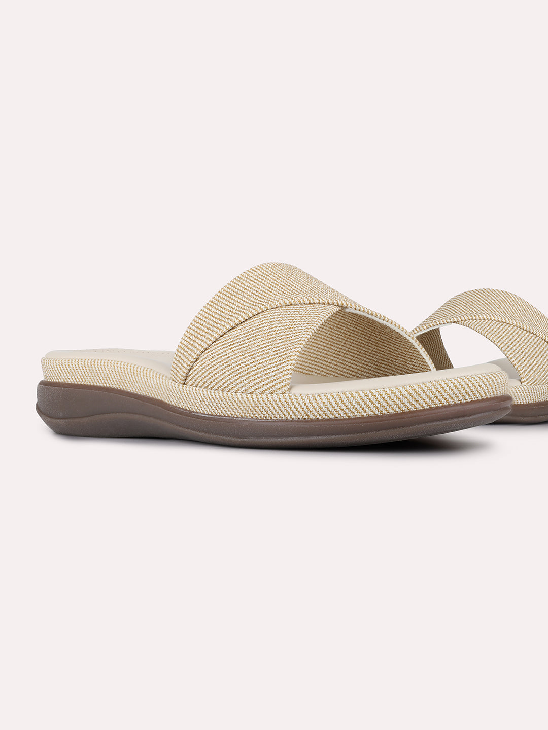 Womens Cream Casual Solid Open Toe Slip-On Flats