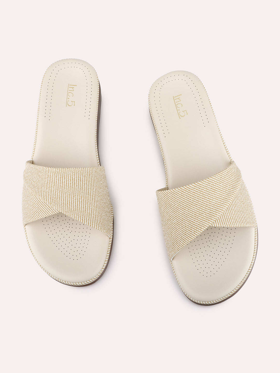 Womens Cream Casual Solid Open Toe Slip-On Flats