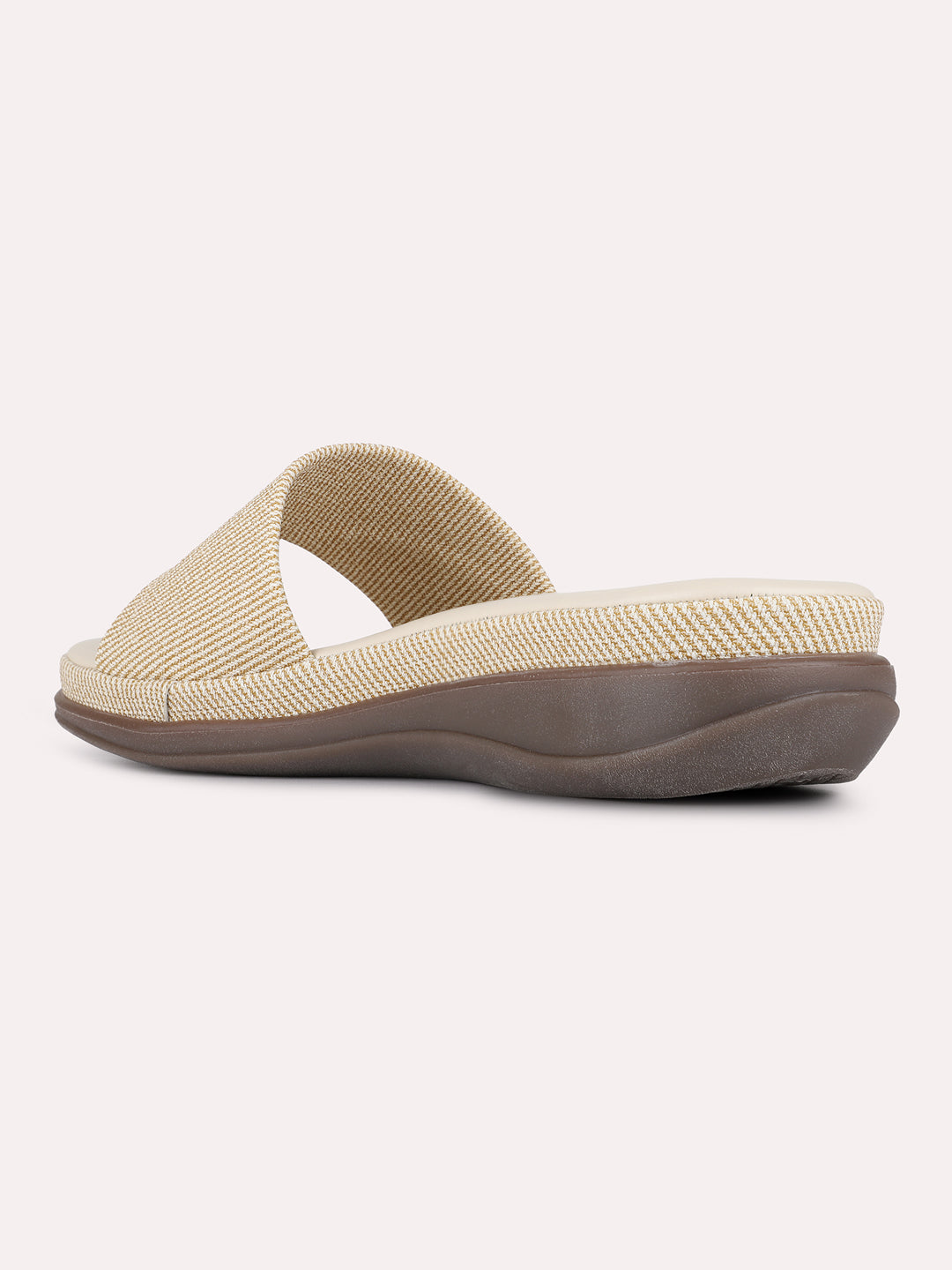 Womens Cream Casual Solid Open Toe Slip-On Flats