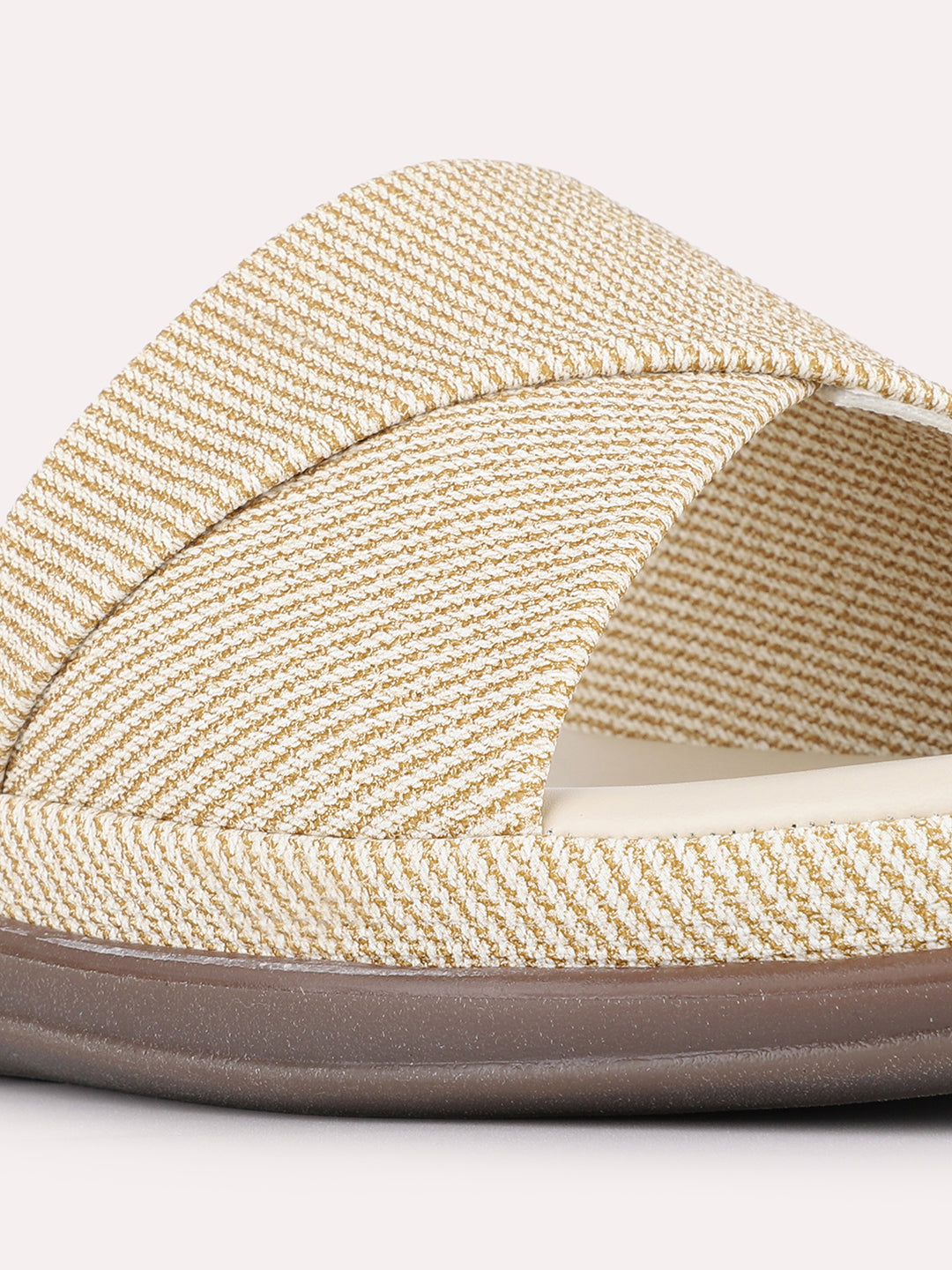 Womens Cream Casual Solid Open Toe Slip-On Flats
