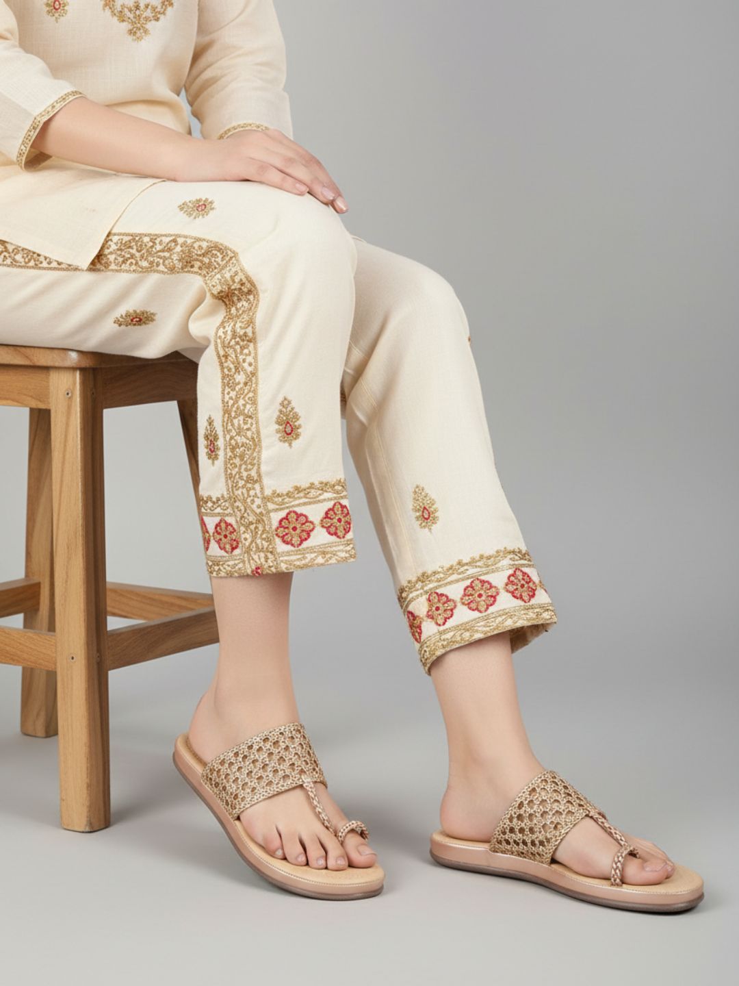Womens Rose Gold Casual Solid One Toe Slip-On Flats
