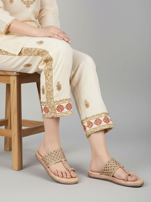Womens Rose Gold Casual Solid One Toe Slip-On Flats
