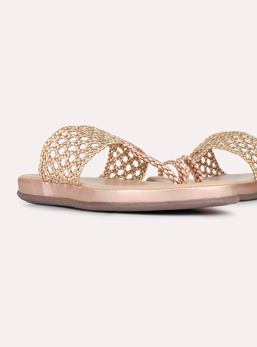 Womens Rose Gold Casual Solid One Toe Slip-On Flats