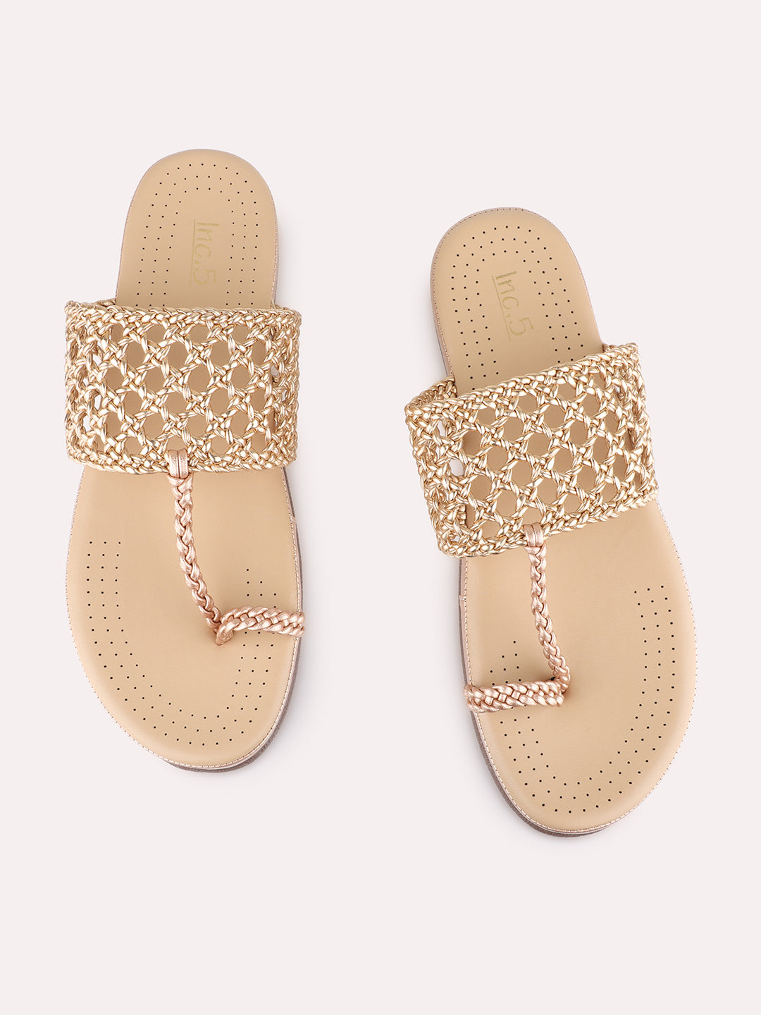 Womens Rose Gold Casual Solid One Toe Slip-On Flats