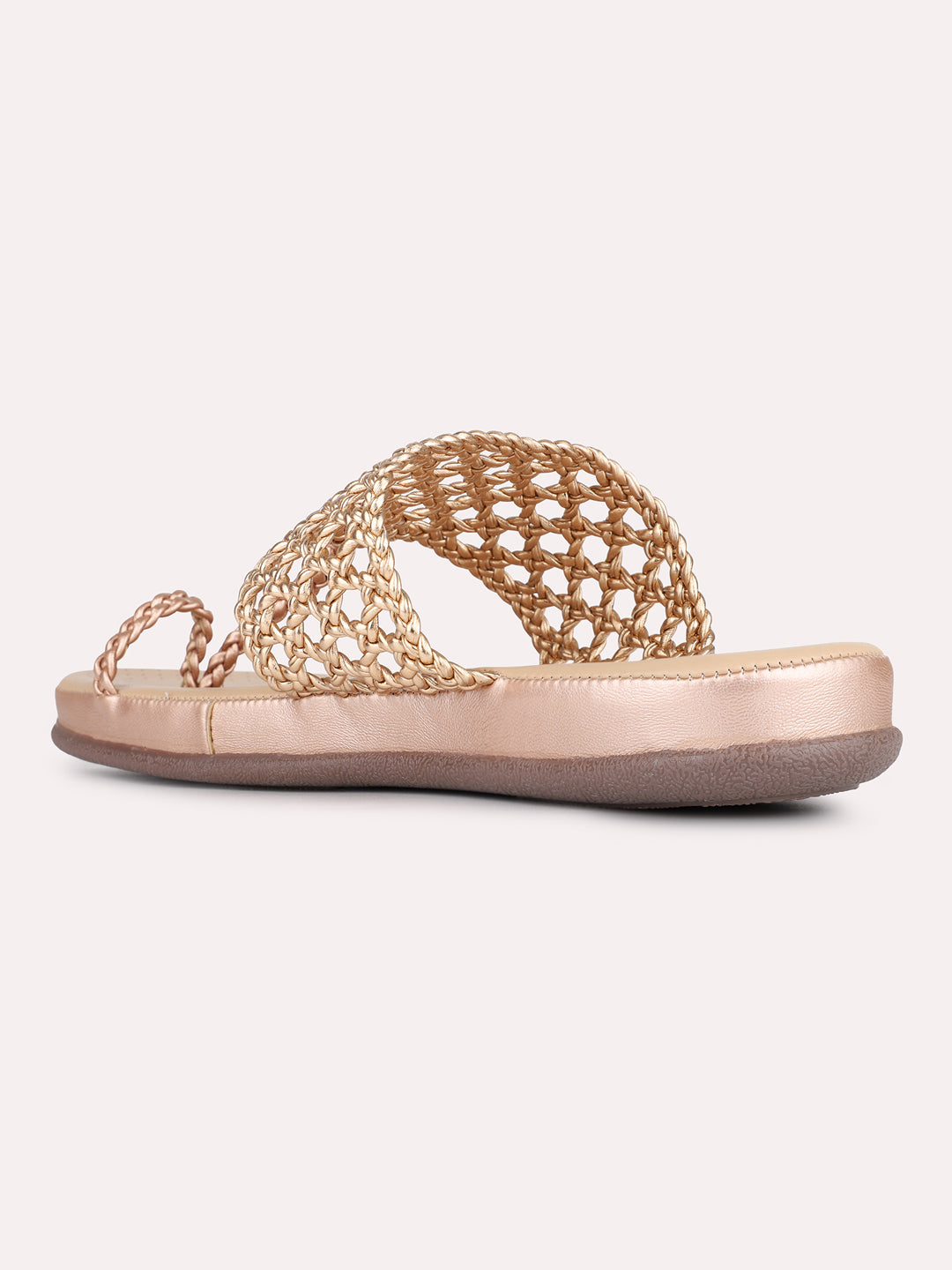Womens Rose Gold Casual Solid One Toe Slip-On Flats