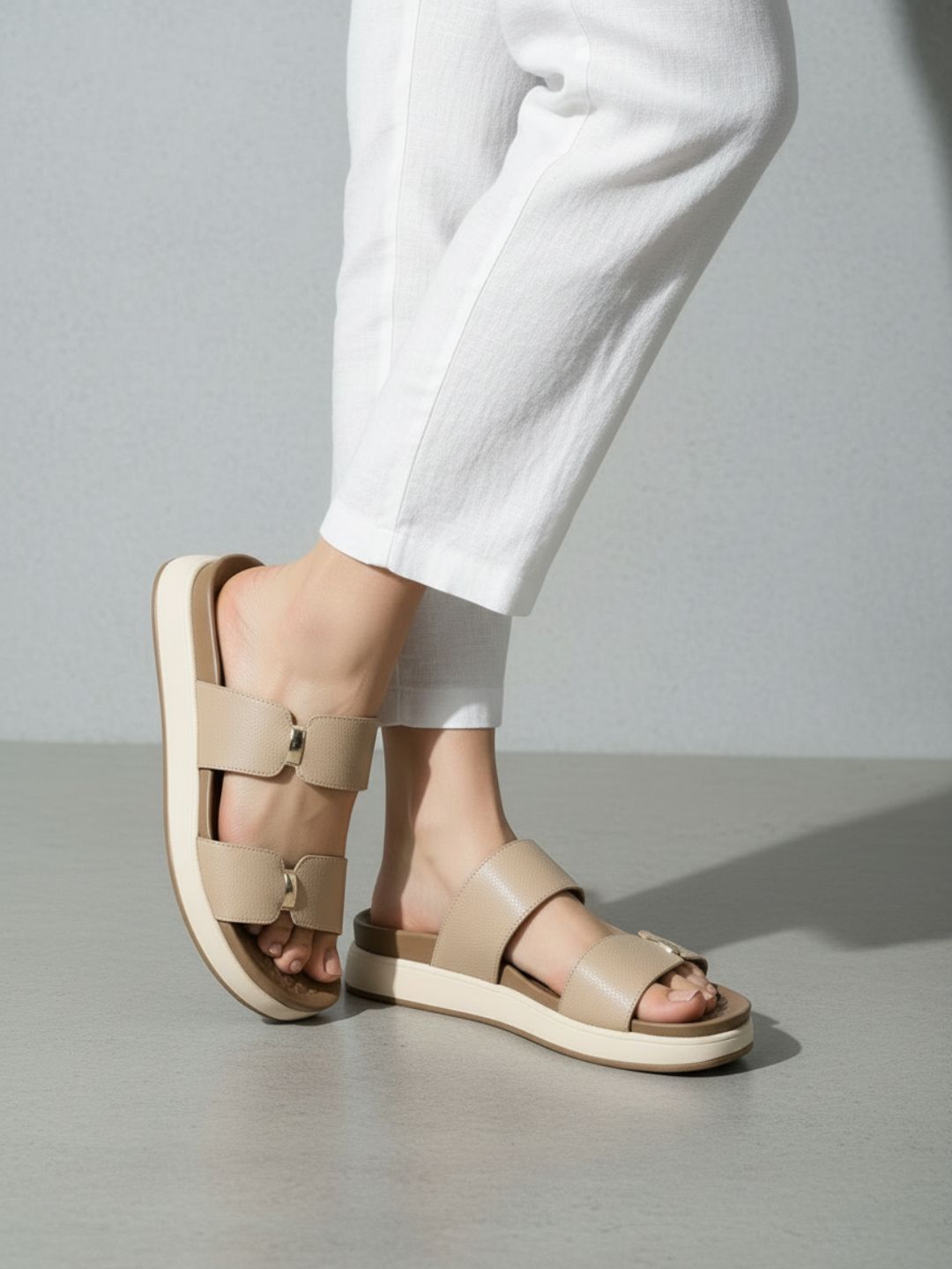 Womens Brown Casual Solid Open Toe Flats