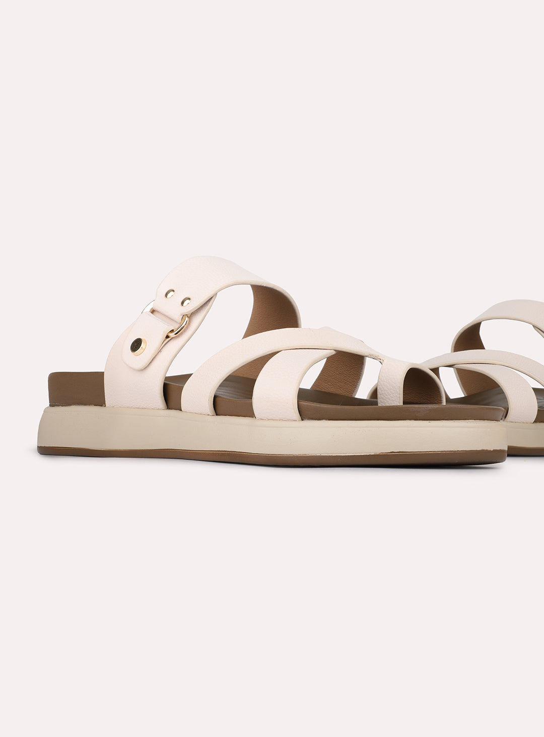 Womens Cream Casual Solid Pattern One Toe Flats