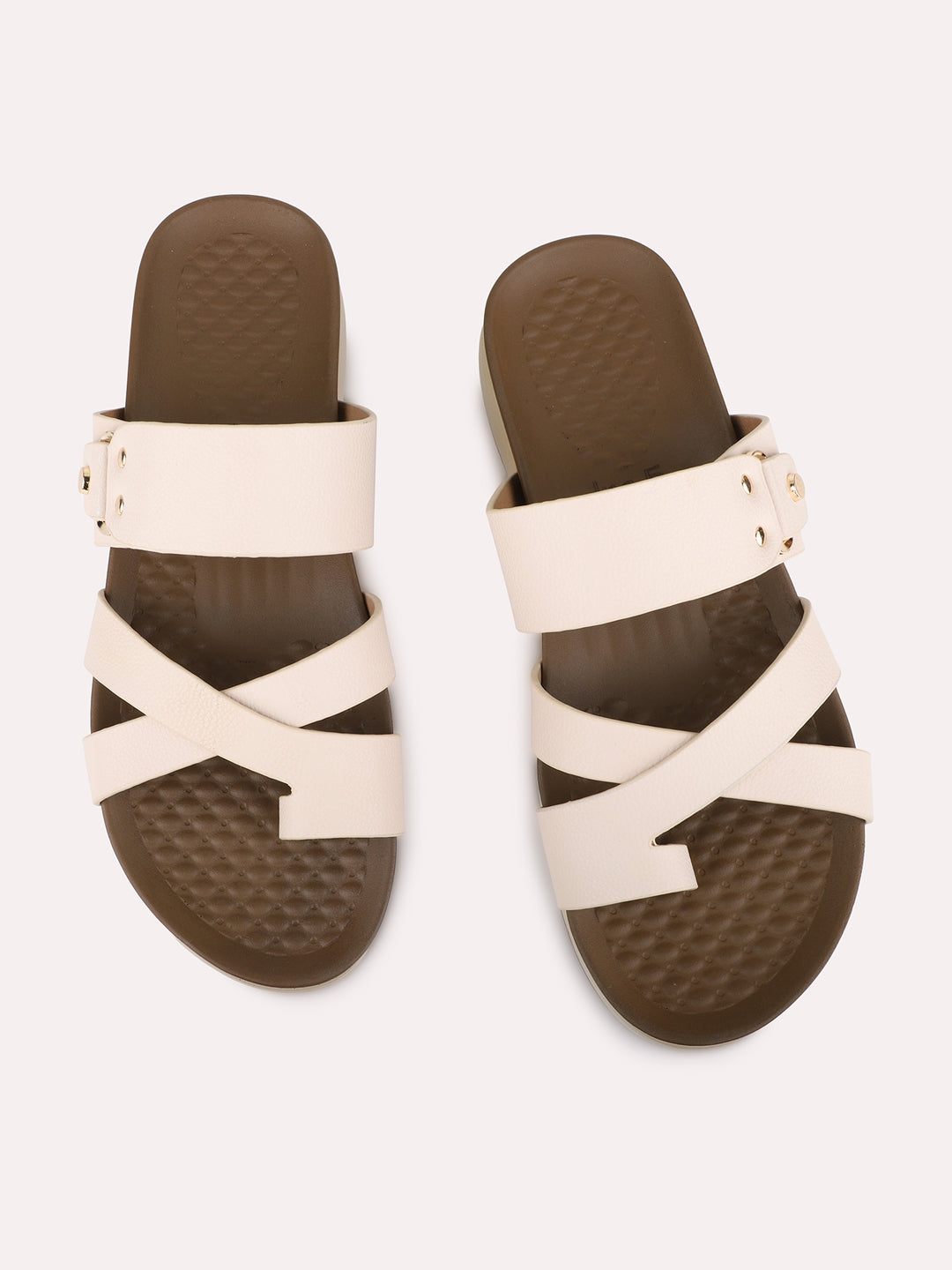 Womens Cream Casual Solid Pattern One Toe Flats