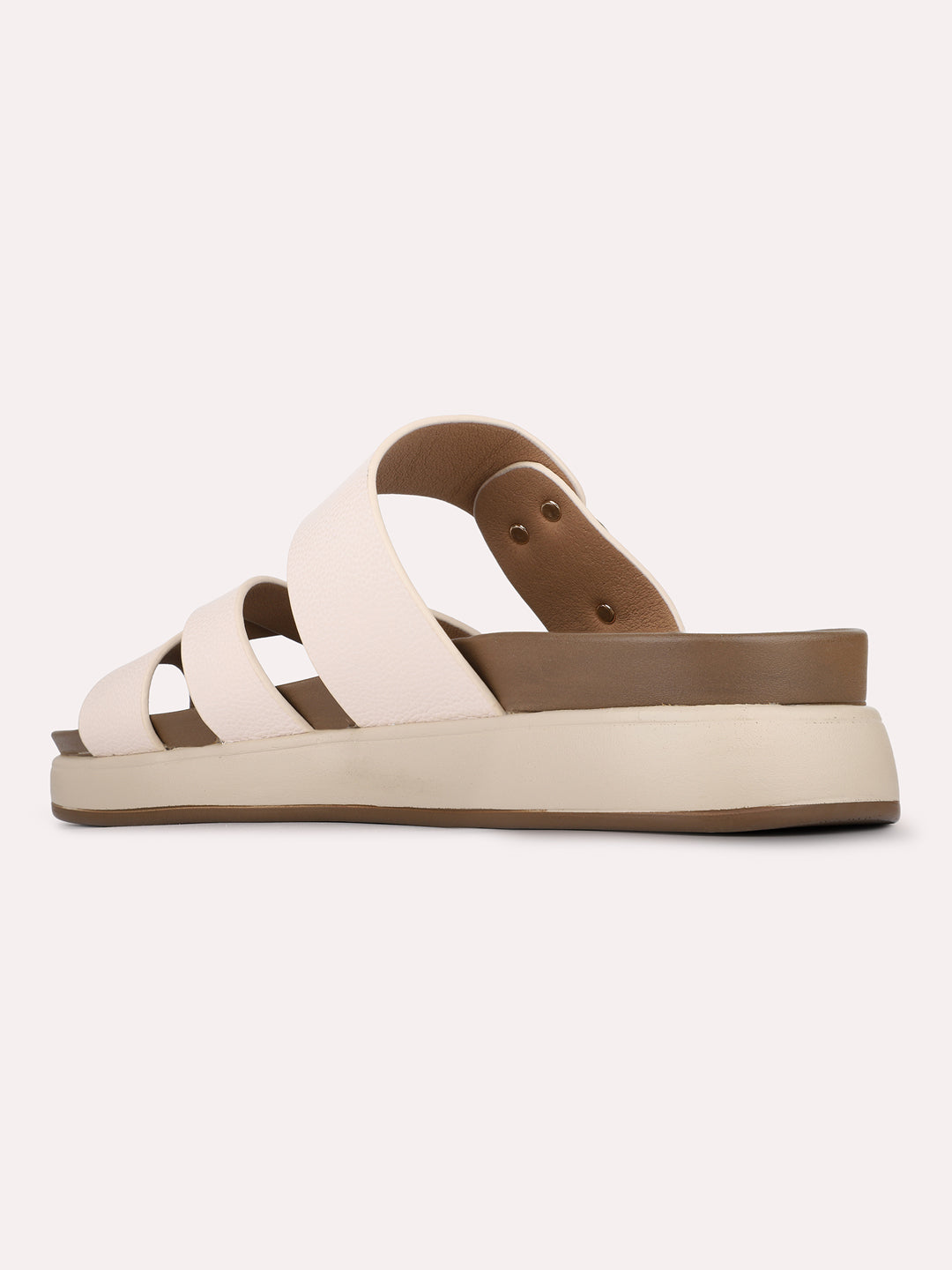 Womens Cream Casual Solid Pattern One Toe Flats