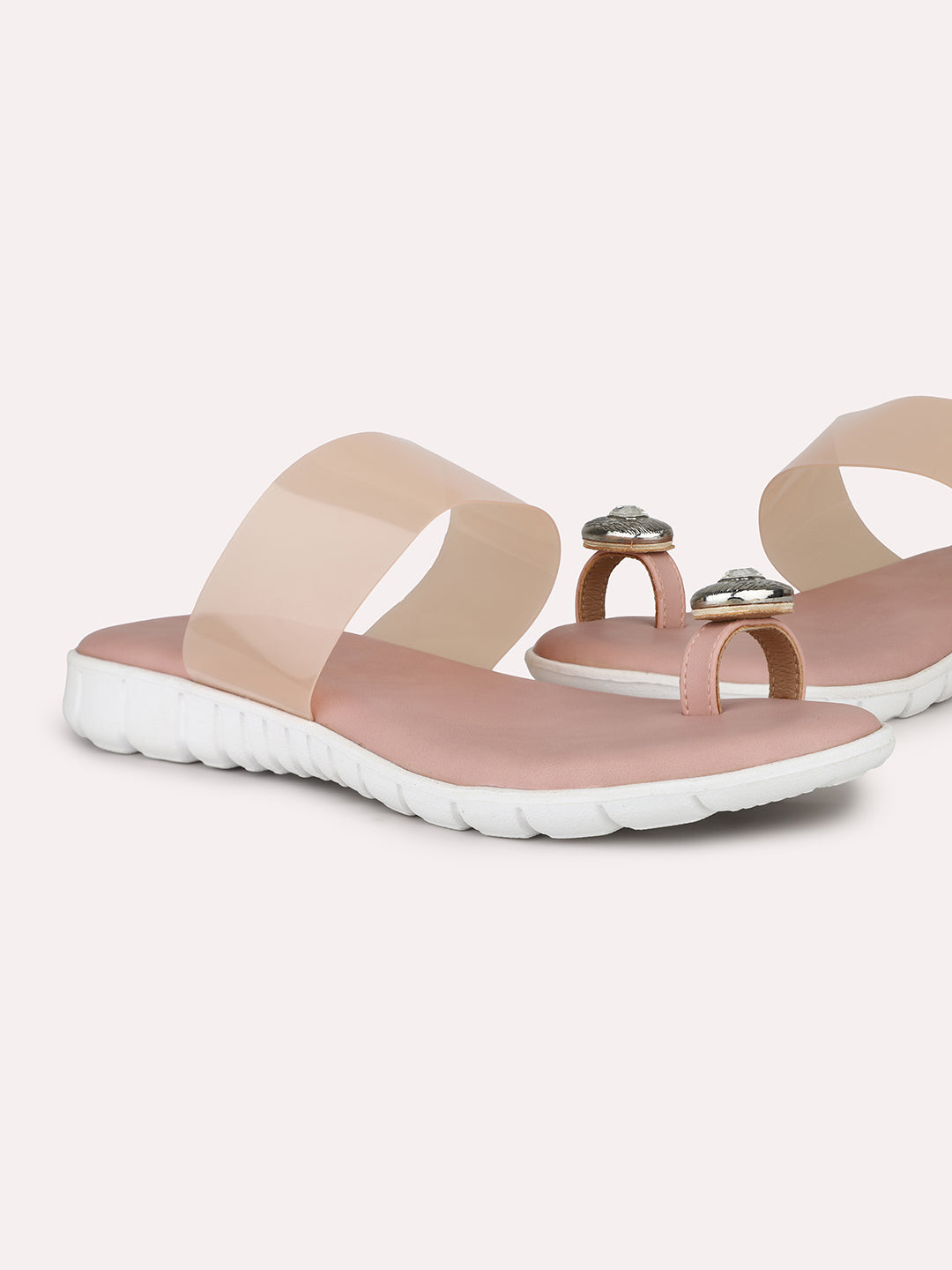 Women Peach Transparent One Toe Flats