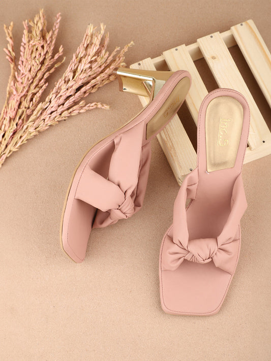 Women Peach Knot Detail Block Heels