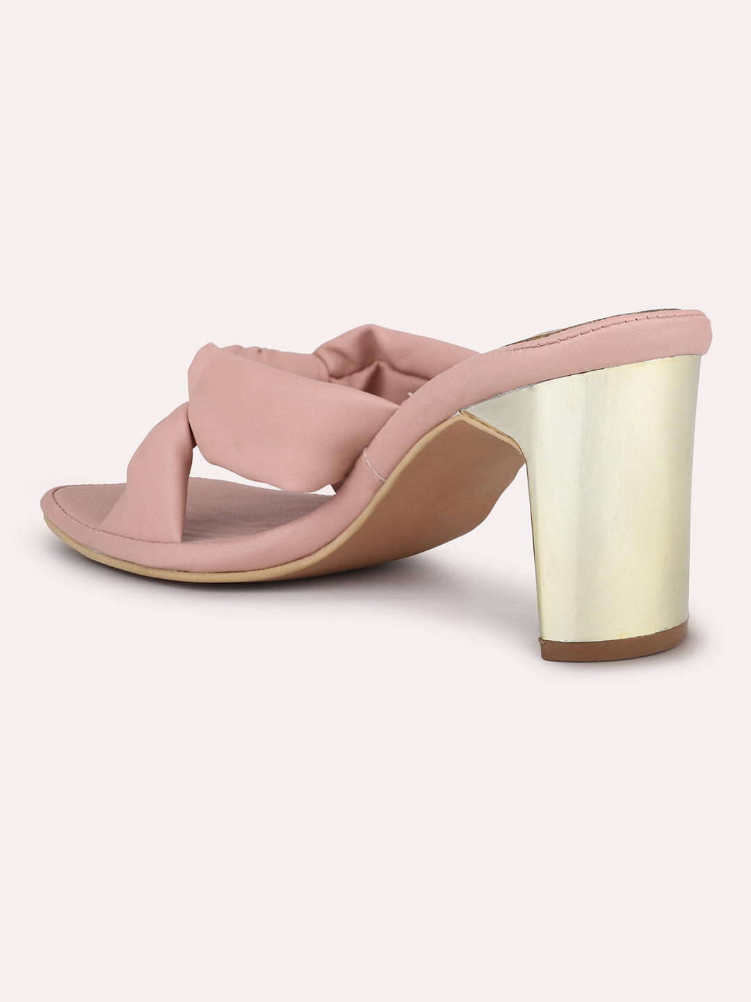 Women Peach Knot Detail Block Heels