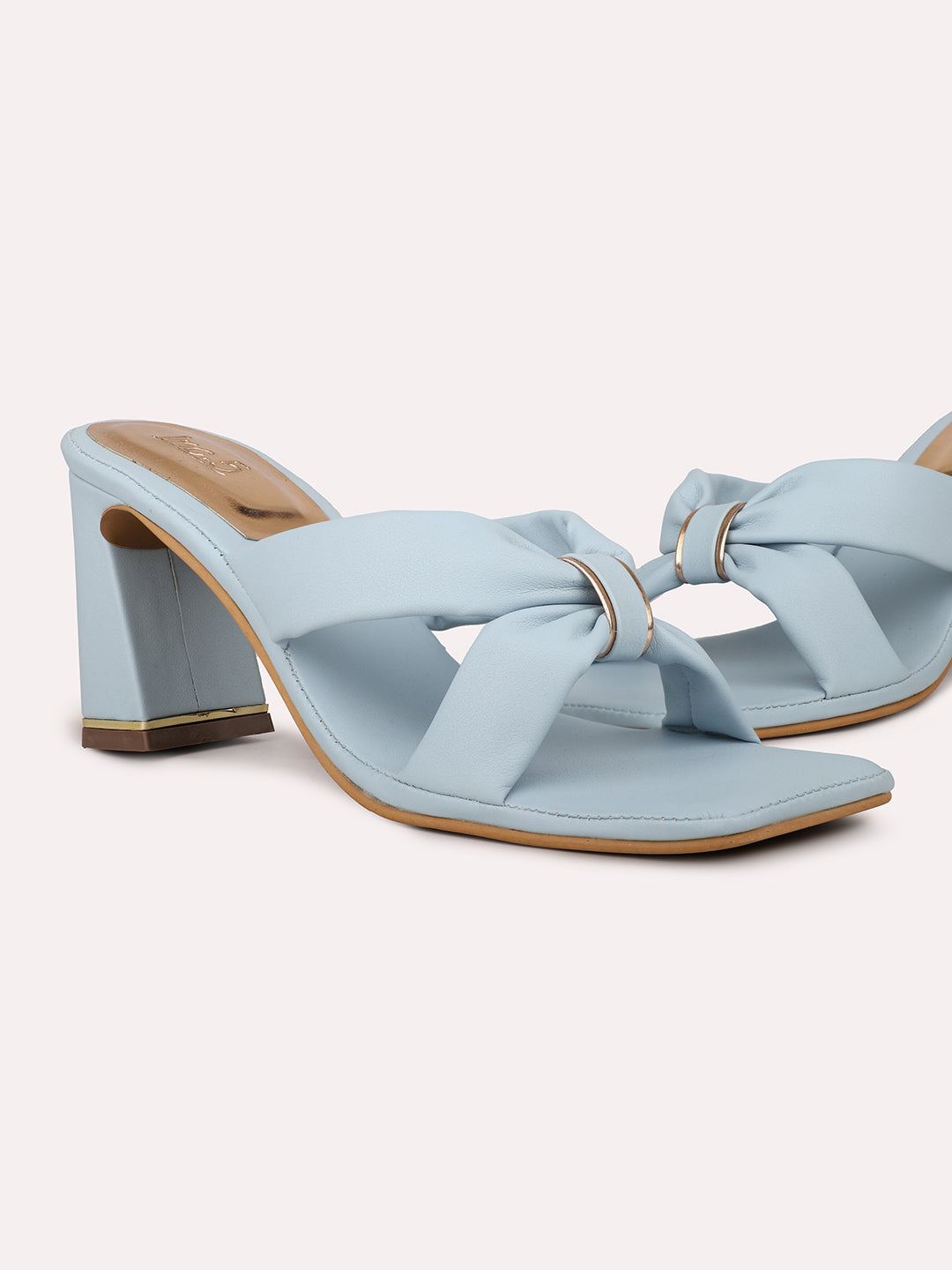 Women Blue Open Toes Block Heel With Bows