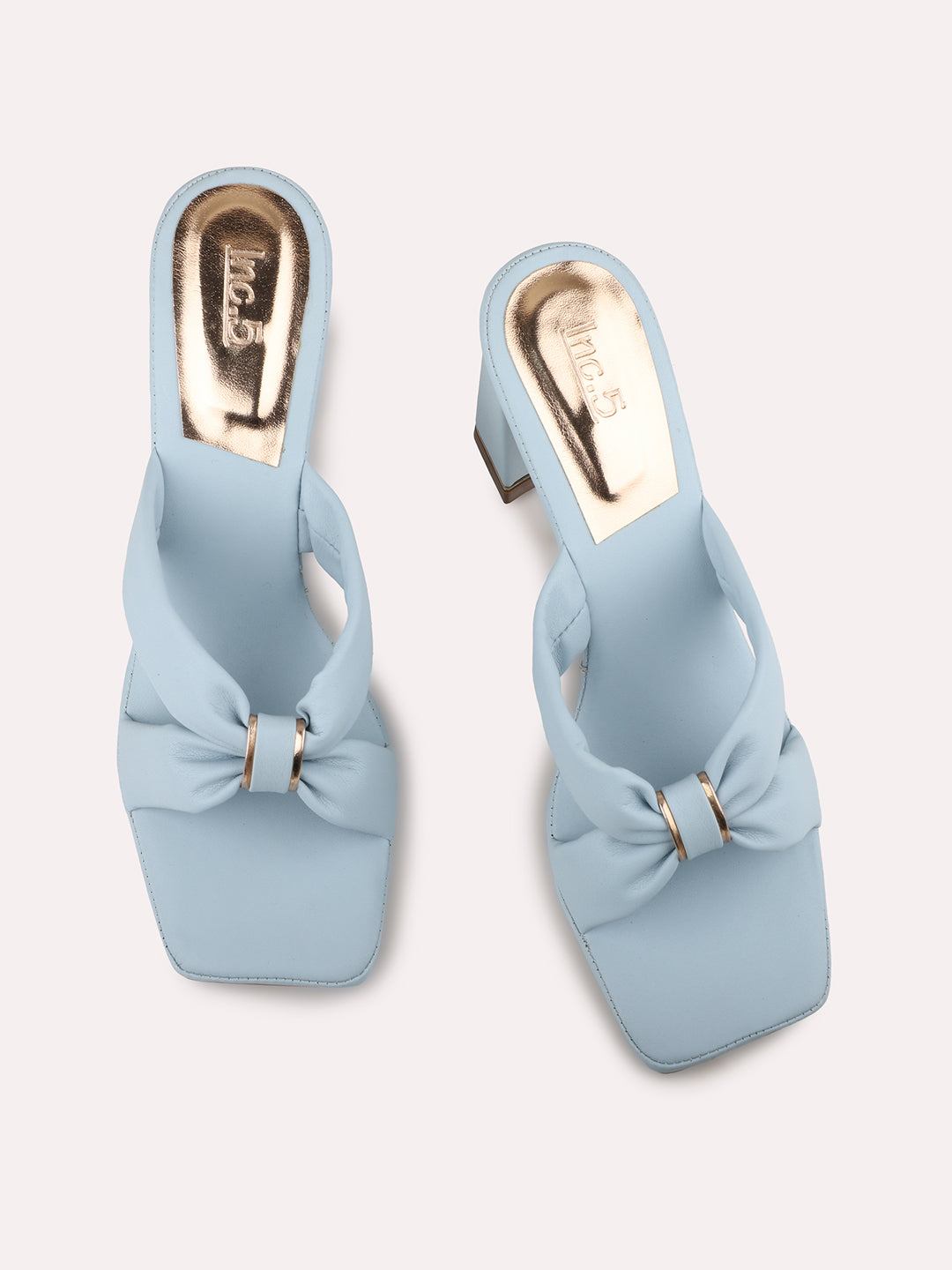 Women Blue Open Toes Block Heel With Bows