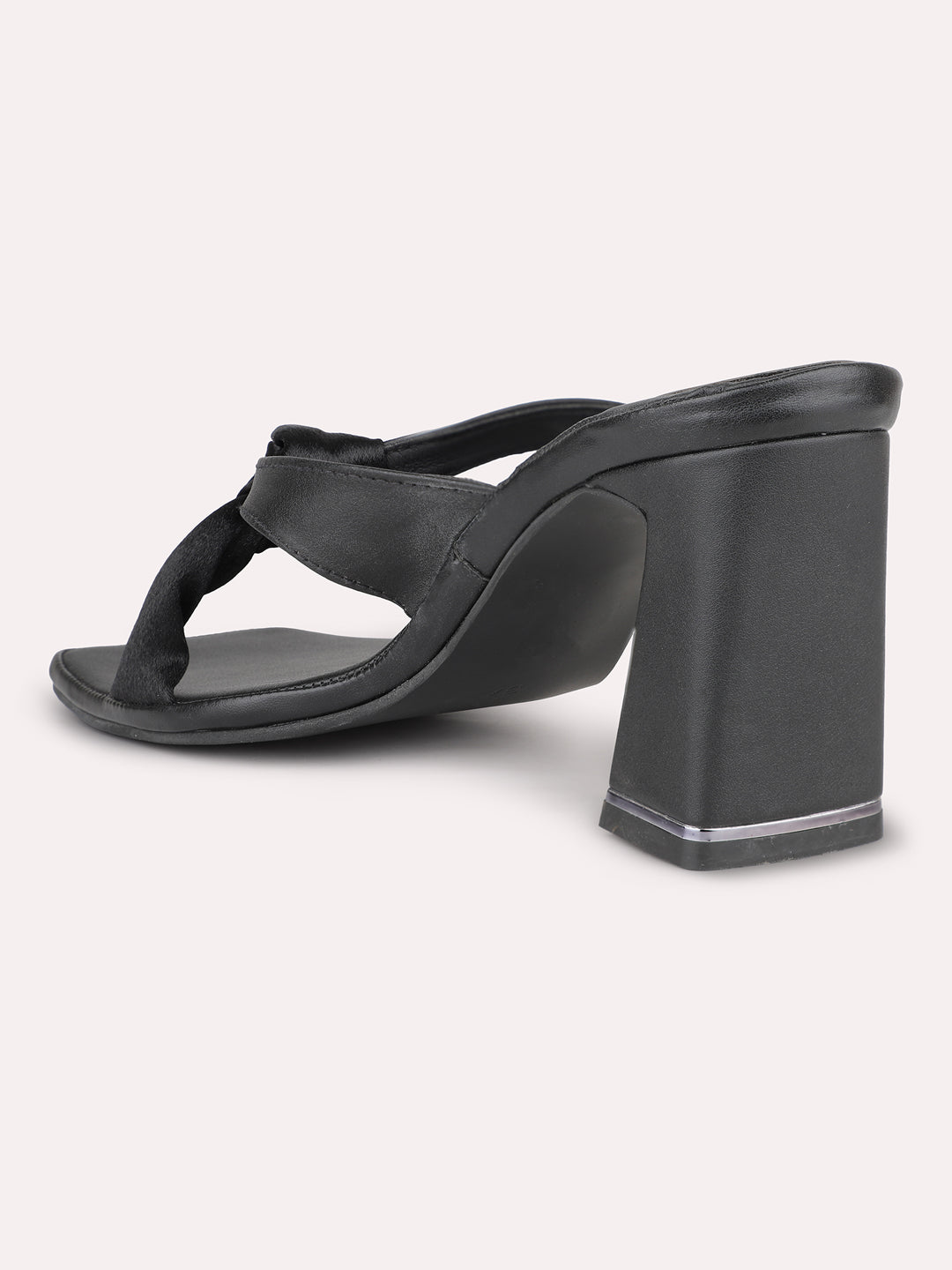 Women Black Knot Detail Block Heels