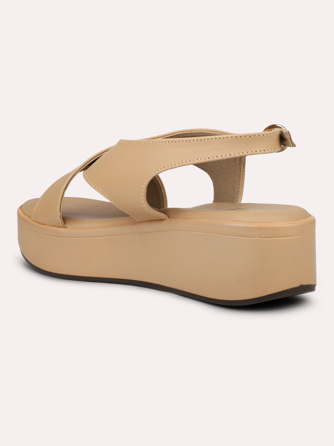 Women Chikoo Open Toe Flatform Heels With Backstrap