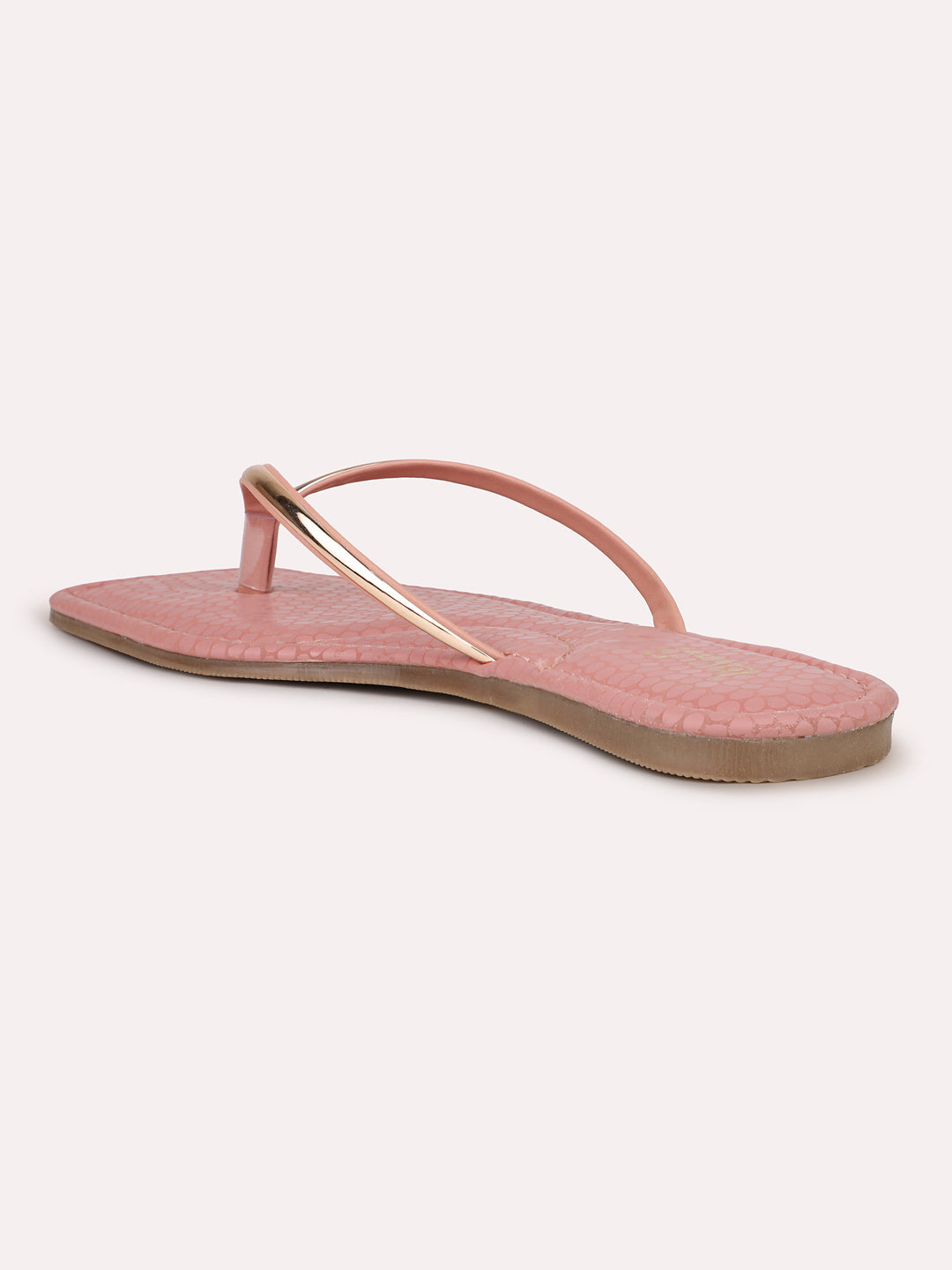 Women Peach And Gold Toned Open Toe Flats