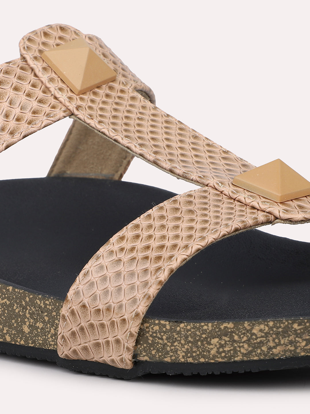 Women Peach Textured Cork Finish One Toe Flats