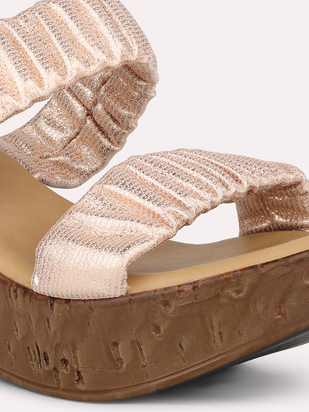 Women Rose Gold Textured Wedge Heels