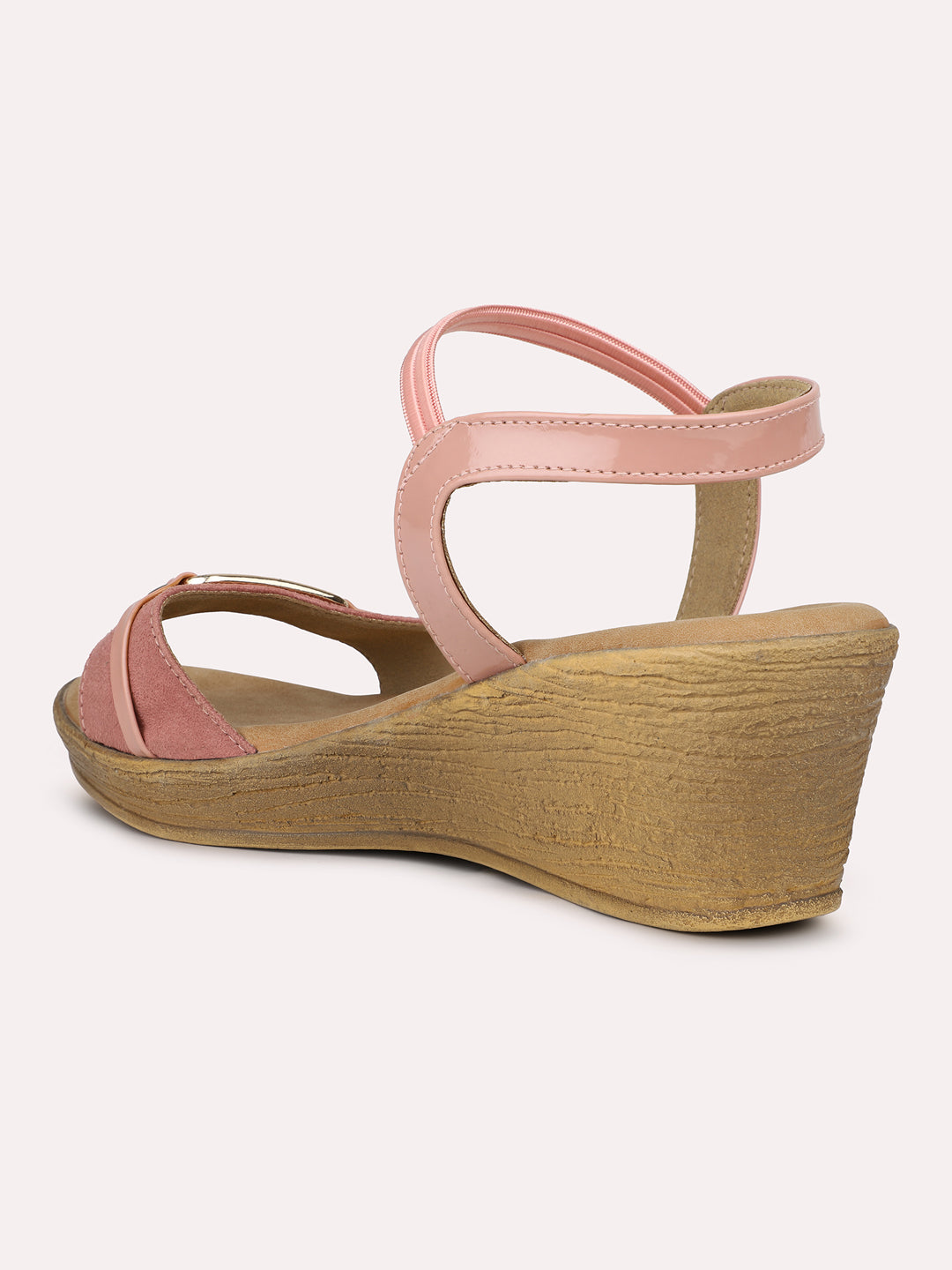 Women Peach Solid Open Toe Wedge Heels