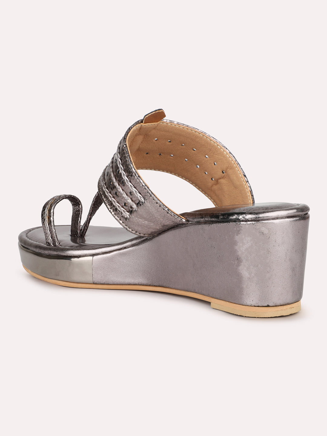 Women Gun Metal Embellished One Toe Wedges