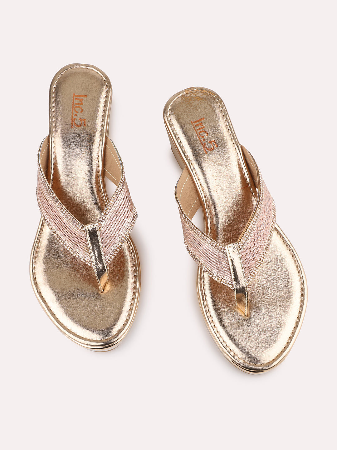 Women Rose Gold-Toned Embellished Wedge Heels