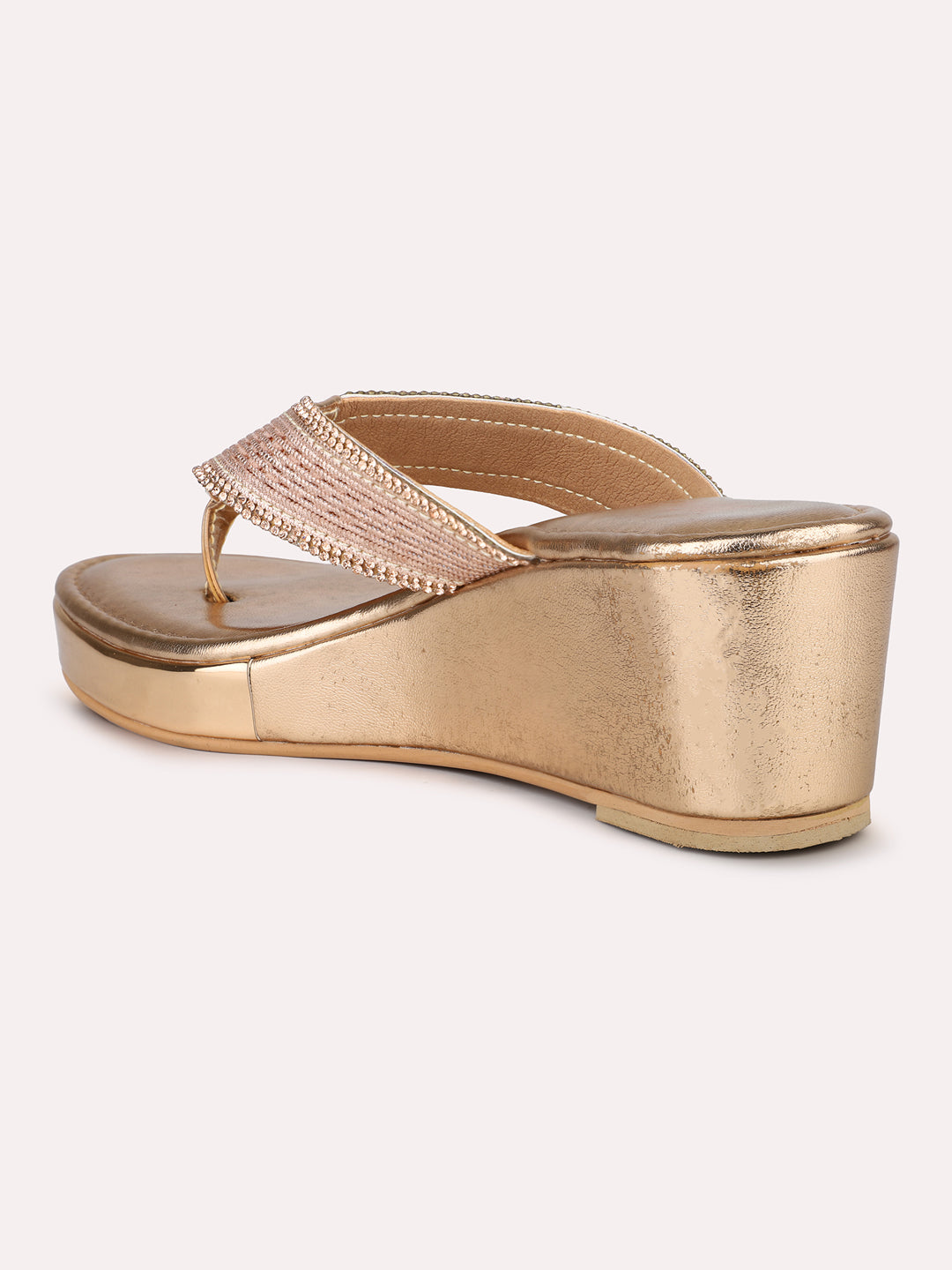 Women Rose Gold-Toned Embellished Wedge Heels