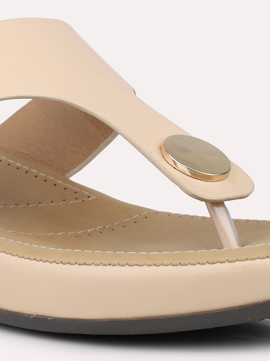 Women Beige Buckle Detail Open Toe Comfort Heels